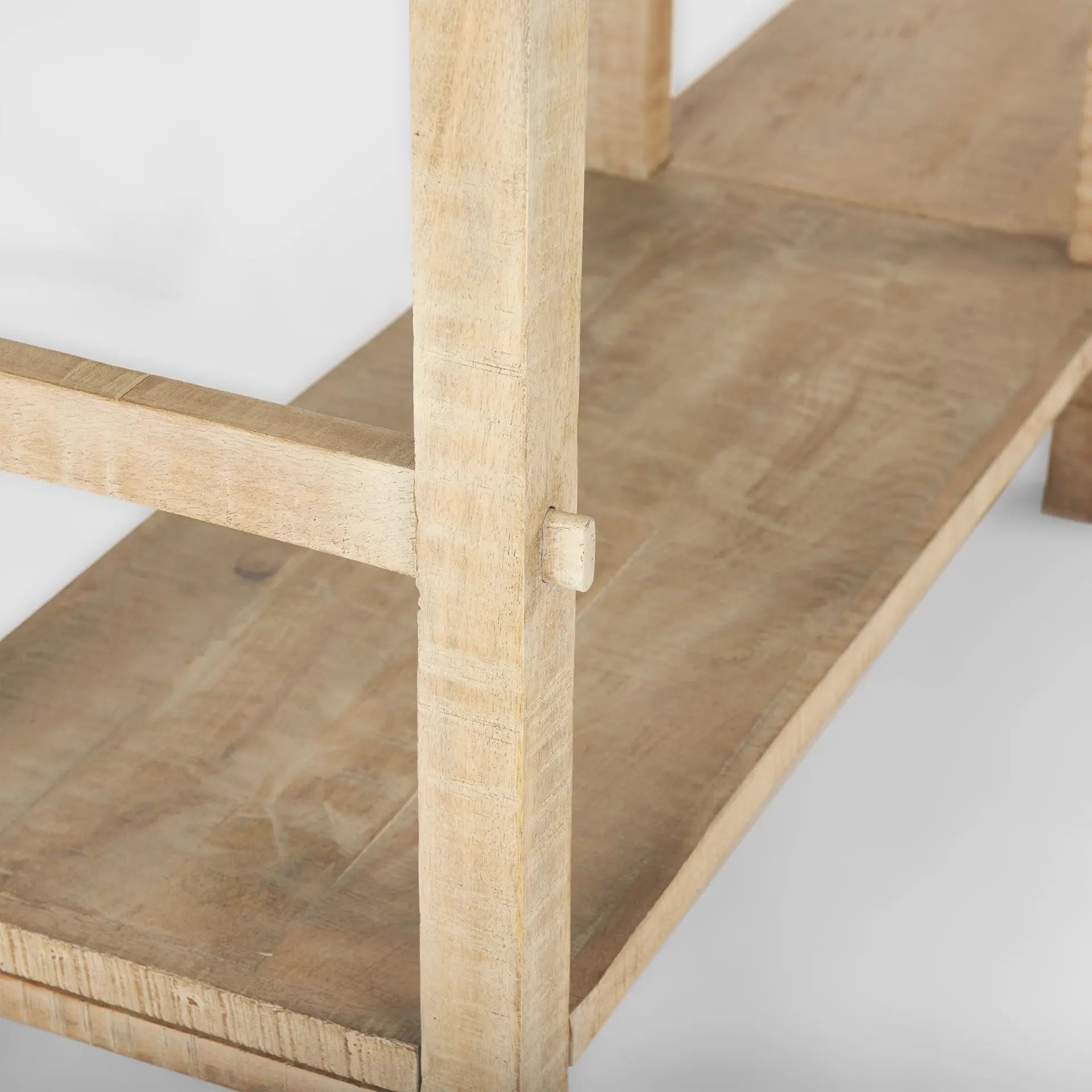 77" Natural Solid Wood Distressed Six Leg Console Table With Shelf Homeroots Living Room