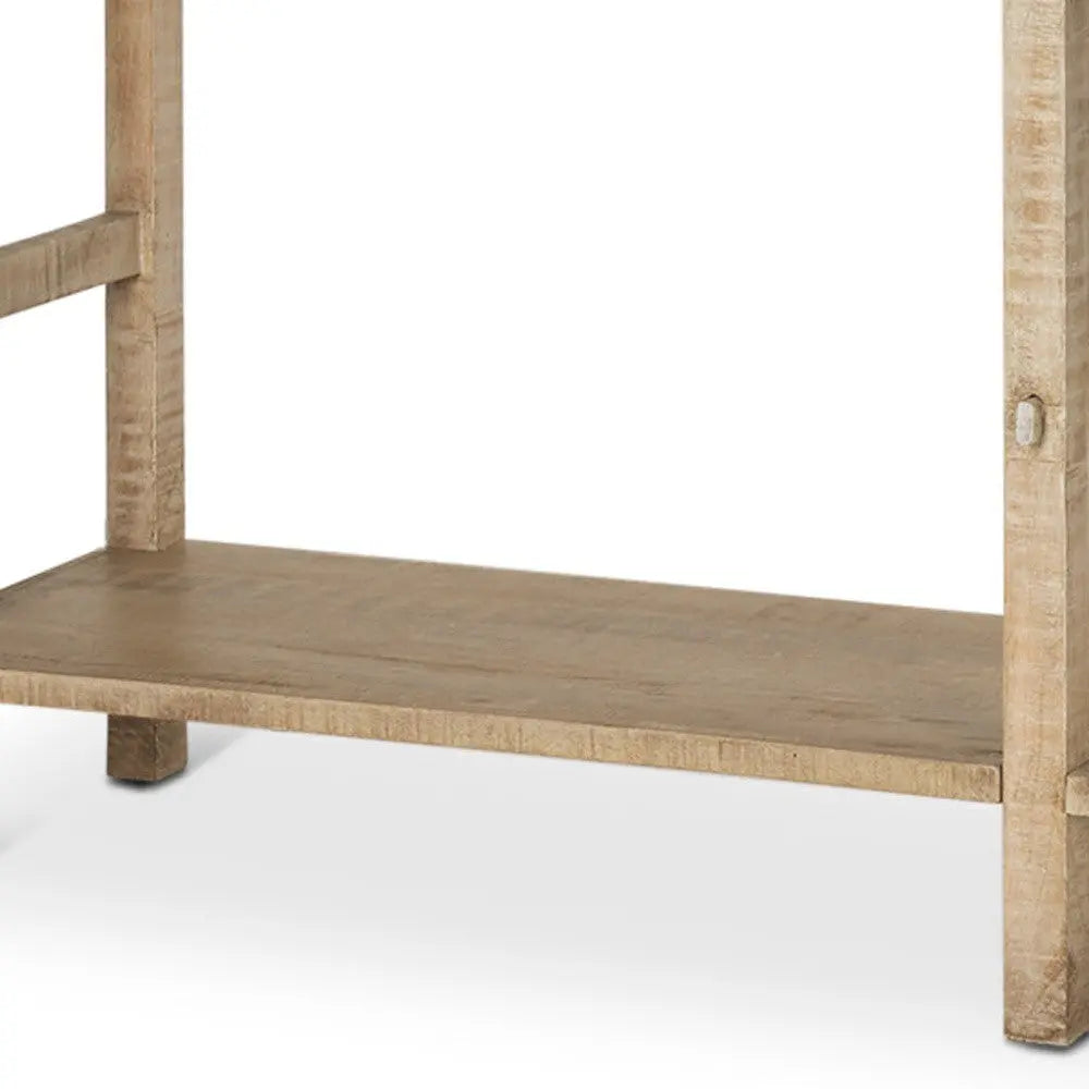 77" Natural Solid Wood Distressed Six Leg Console Table With Shelf Homeroots Living Room