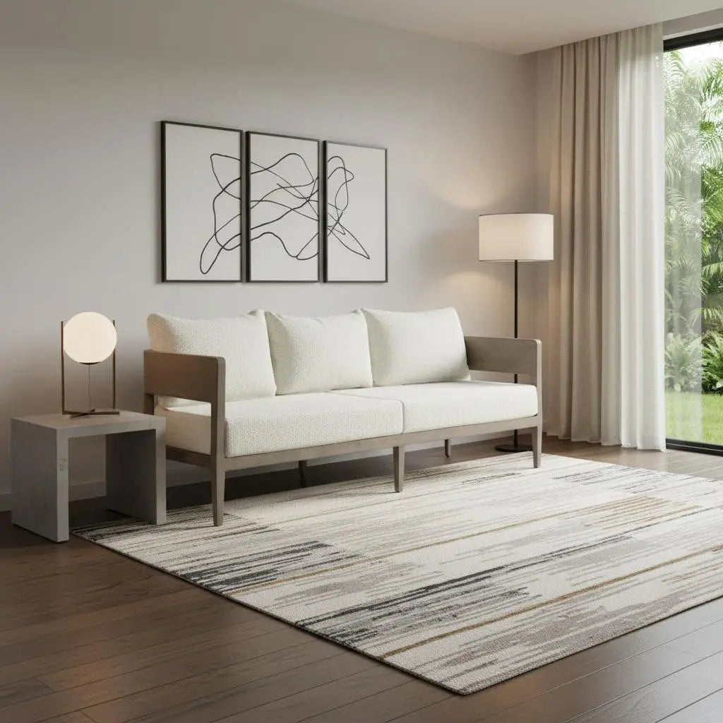 78" Beige Polypropylene Aluminum Sofa Homeroots Living Room
