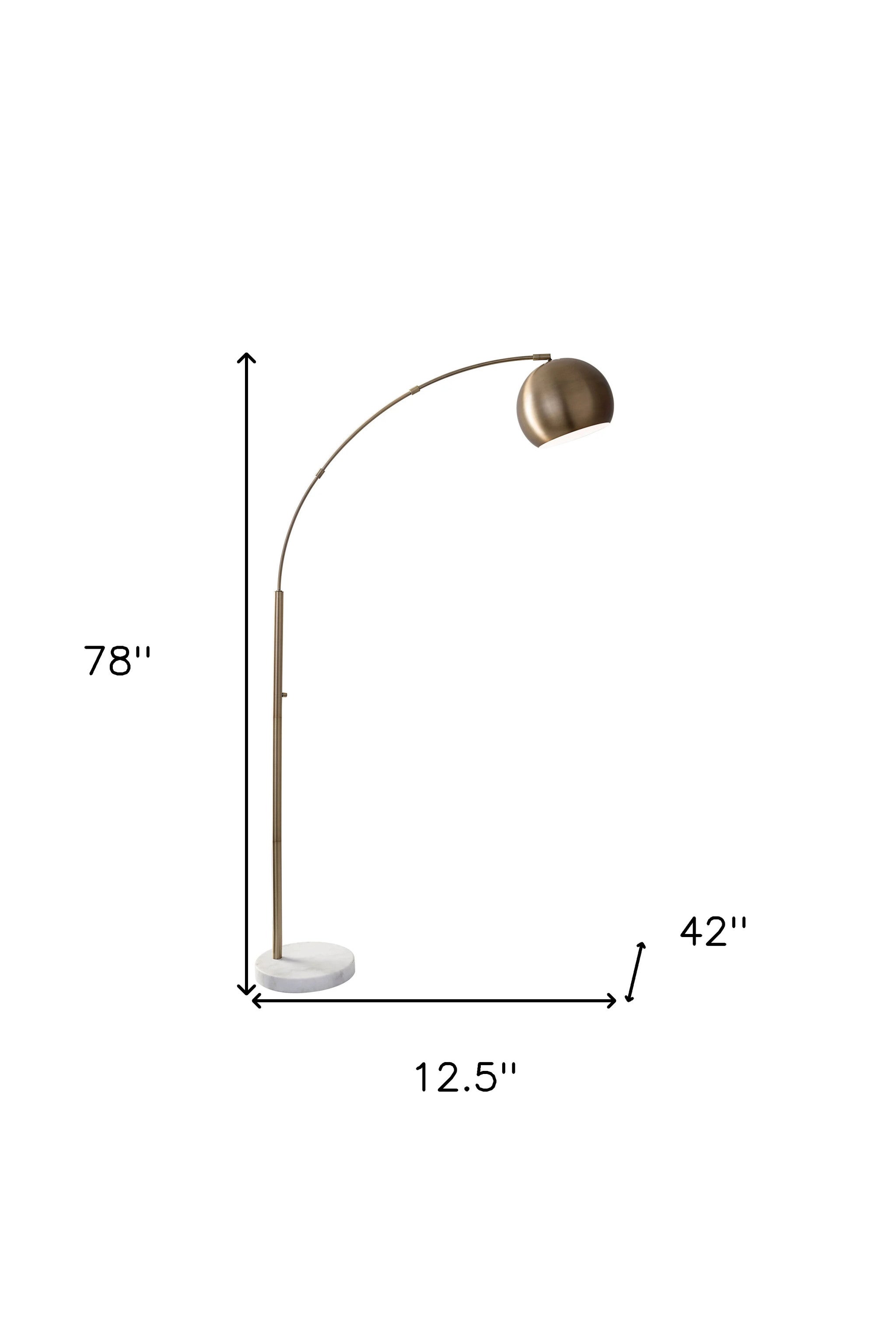 78" Brass Metal Arc Floor Lamp With Brass Metal Bowl Shade - GreatEagleInc