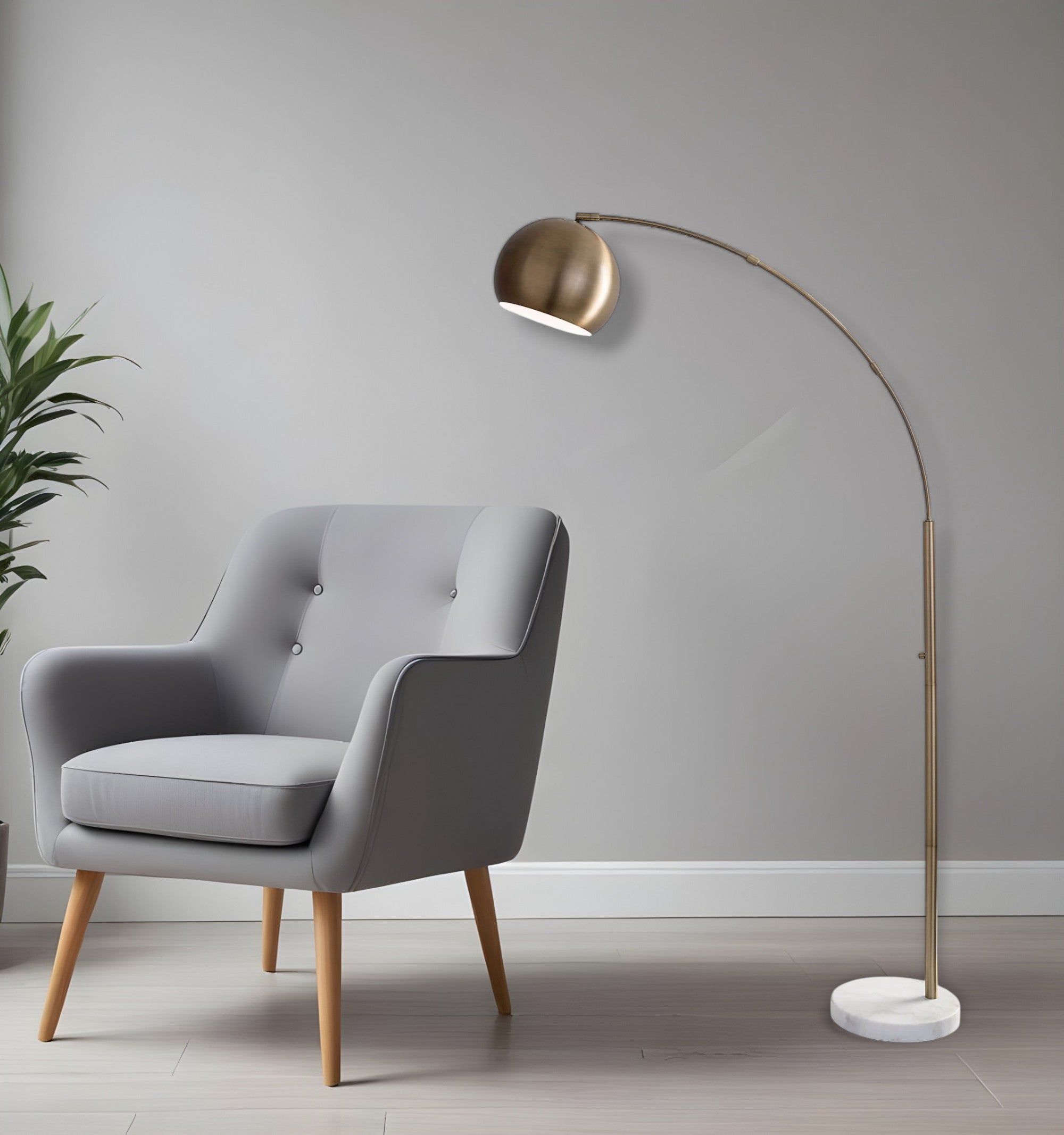78" Brass Metal Arc Floor Lamp With Brass Metal Bowl Shade - GreatEagleInc