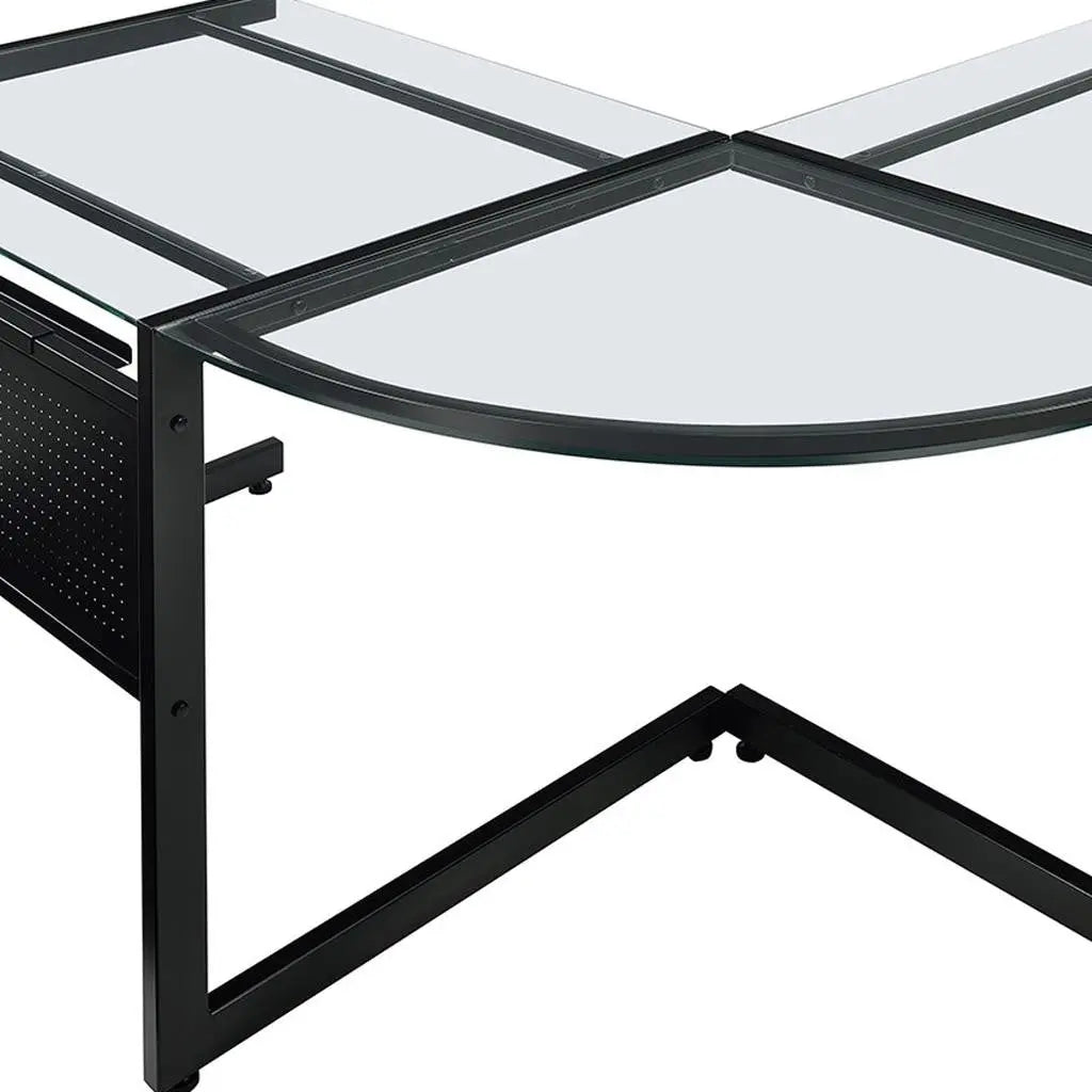 78" Clear and Black Glass and Stainless Steel Corner Computer Desk Homeroots Office