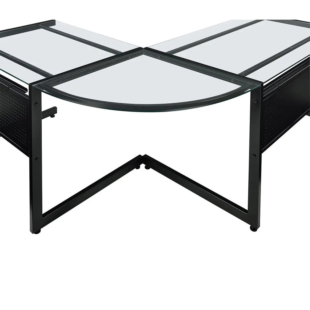 78" Clear and Black Glass and Stainless Steel Corner Computer Desk Homeroots Office