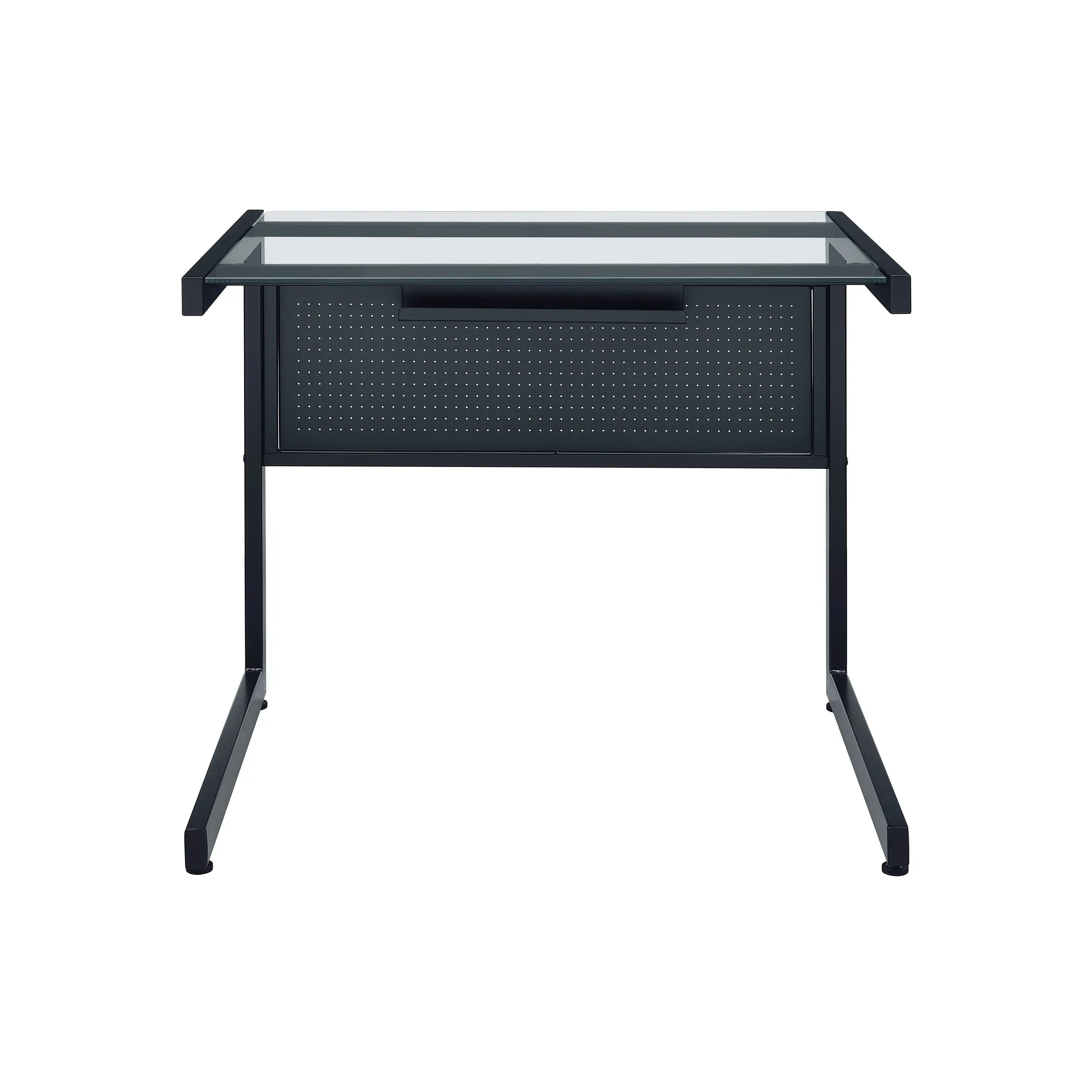 78" Clear and Black Glass and Stainless Steel Corner Computer Desk Homeroots Office