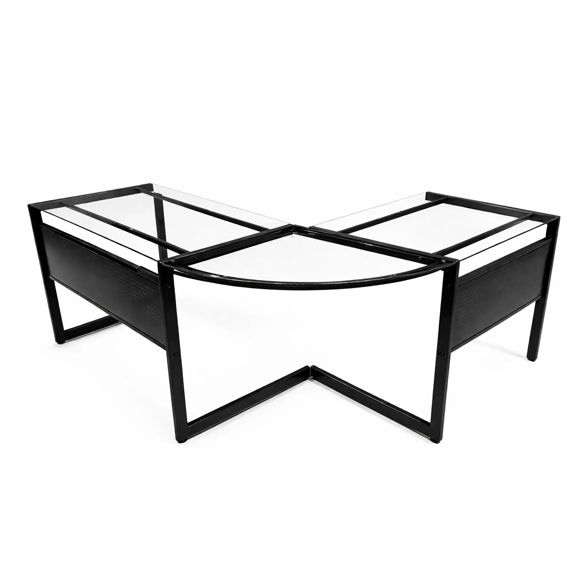 78" Clear and Black Glass and Stainless Steel Corner Computer Desk Homeroots Office