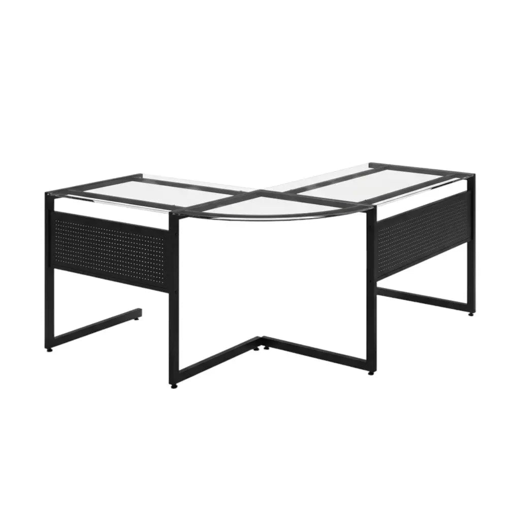 78" Clear and Black Glass and Stainless Steel Corner Computer Desk Homeroots Office