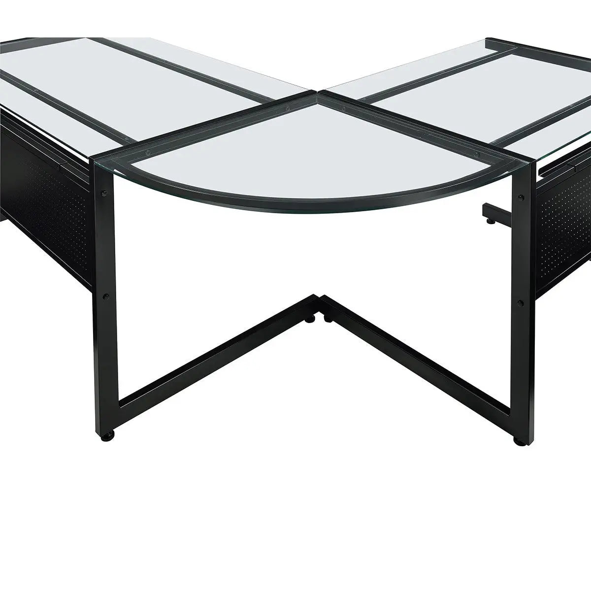 78" Clear and Black Glass and Stainless Steel Corner Computer Desk Homeroots Office