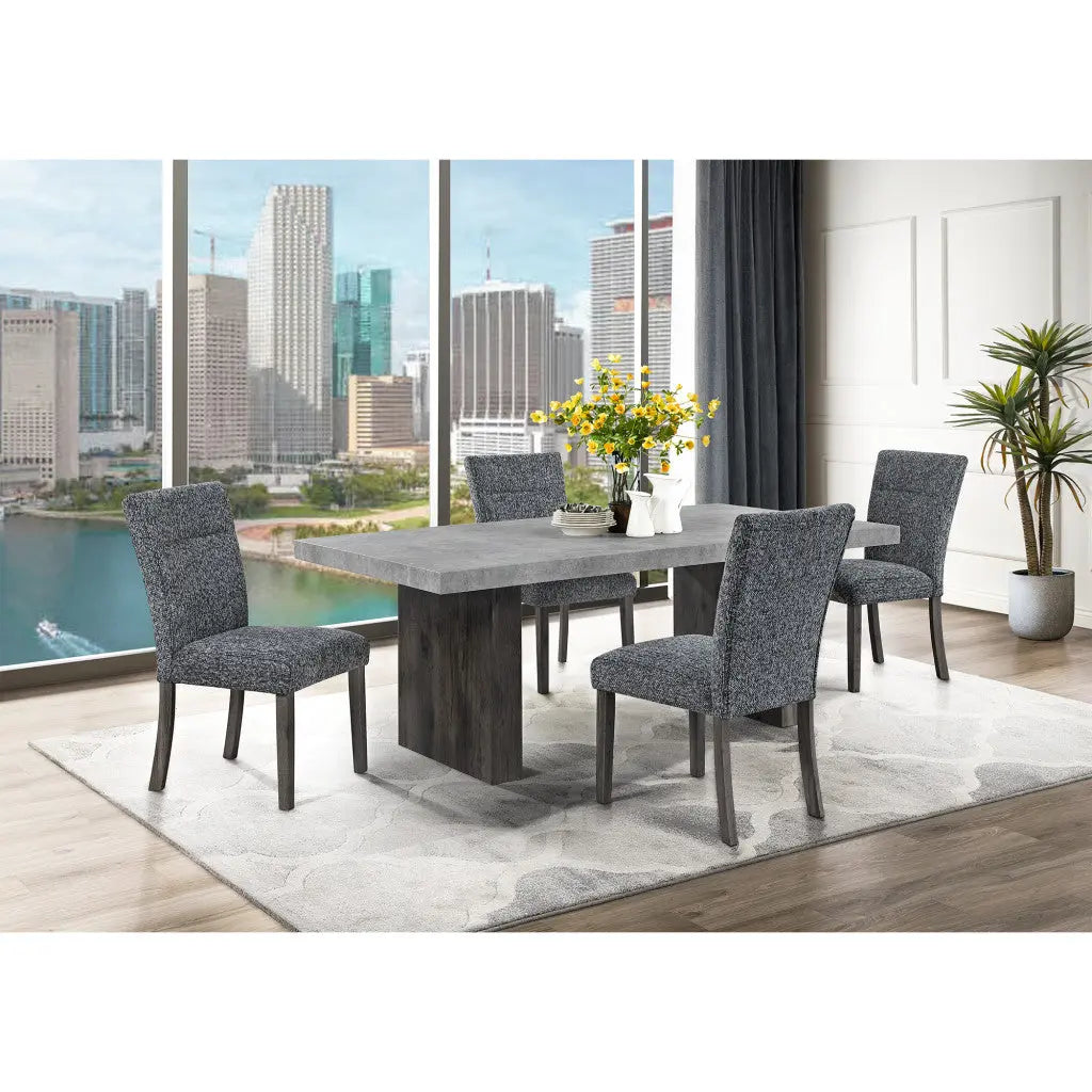 78" Gray and Dark Brown Faux Marble and Wood Double Pedestal Base Dining Table Homeroots Kitchen & Dining