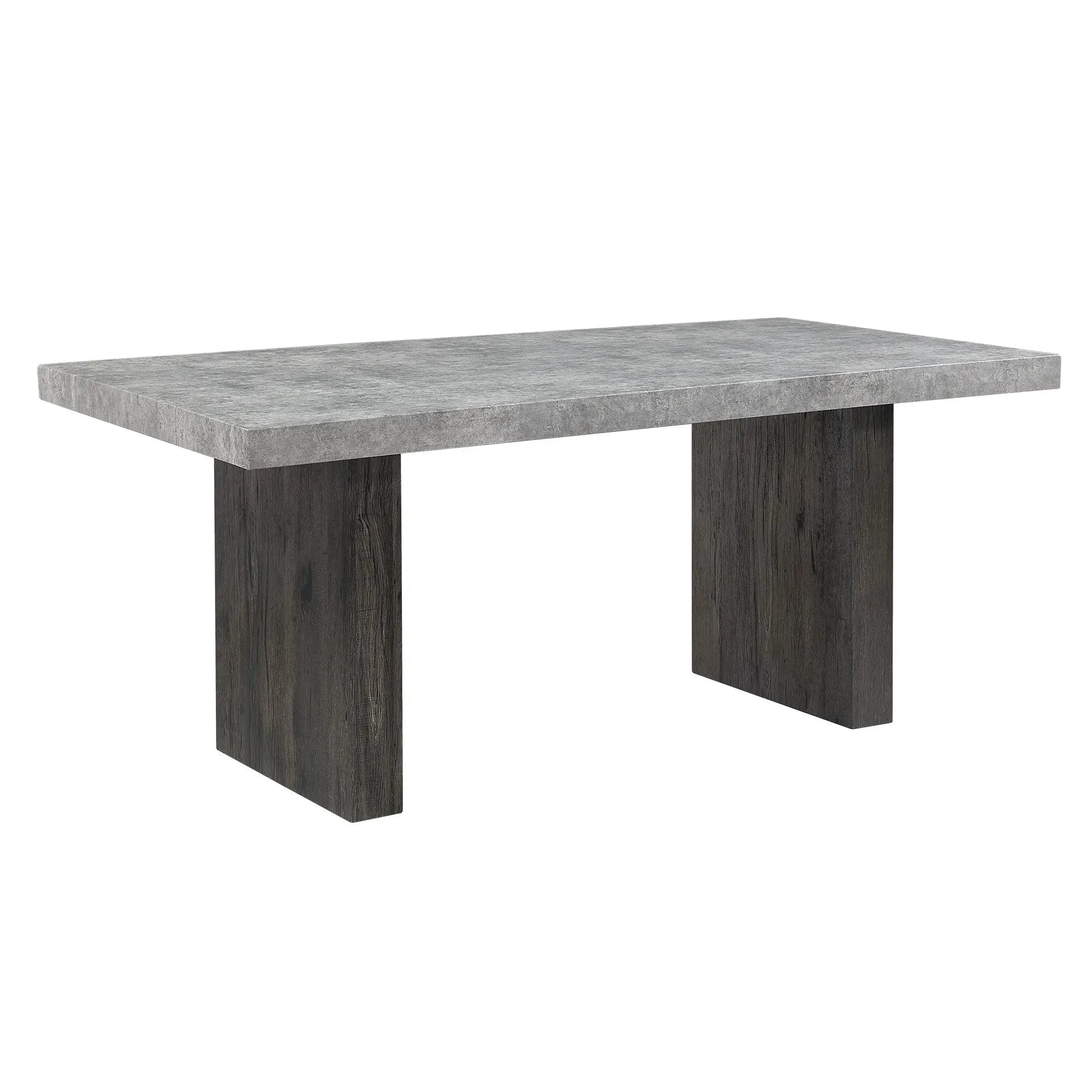 78" Gray and Dark Brown Faux Marble and Wood Double Pedestal Base Dining Table Homeroots Kitchen & Dining