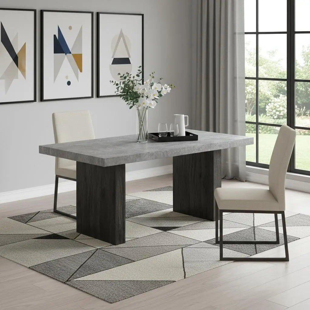 78" Gray and Dark Brown Faux Marble and Wood Double Pedestal Base Dining Table Homeroots Kitchen & Dining