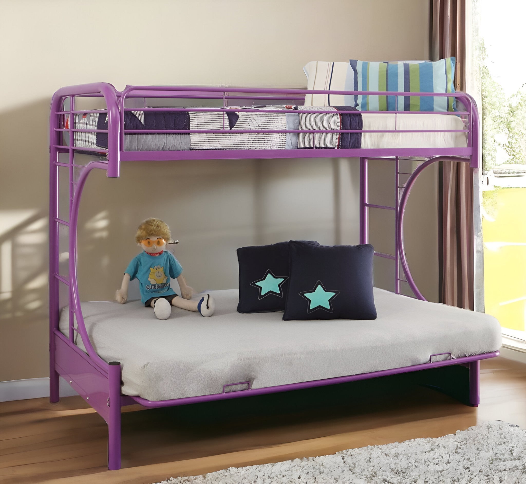 78" X 41" X 65" Twin Over Full Purple Metal Tube Futon Bunk Bed - GreatEagleInc