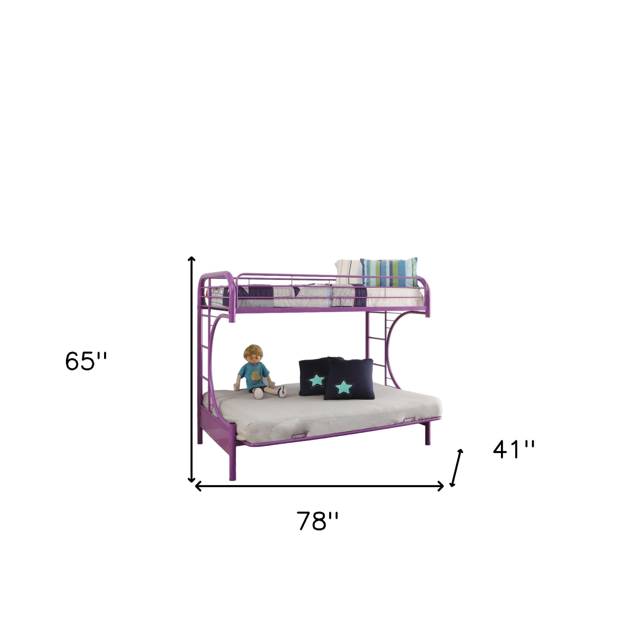78" X 41" X 65" Twin Over Full Purple Metal Tube Futon Bunk Bed - GreatEagleInc