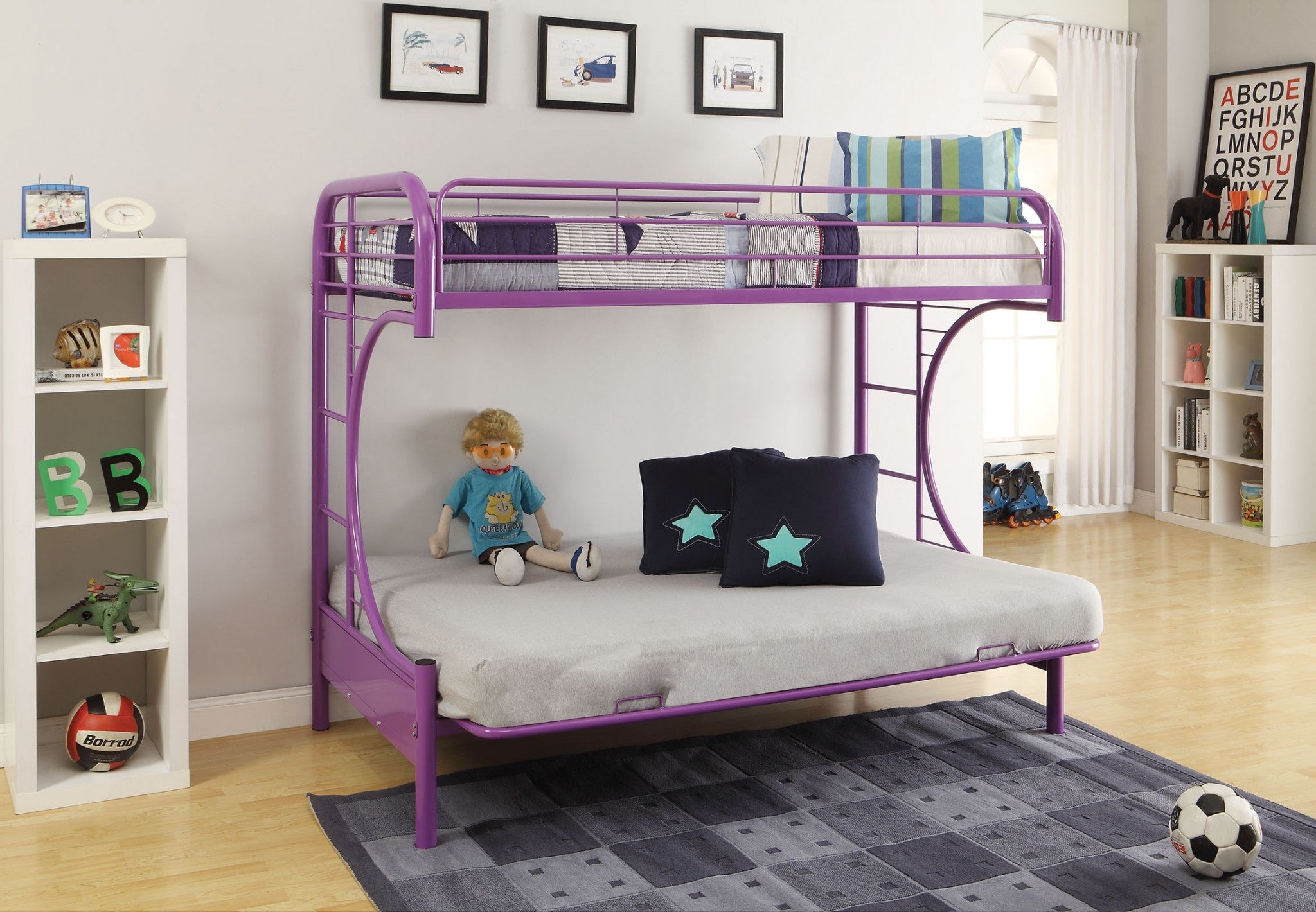 78" X 41" X 65" Twin Over Full Purple Metal Tube Futon Bunk Bed - GreatEagleInc