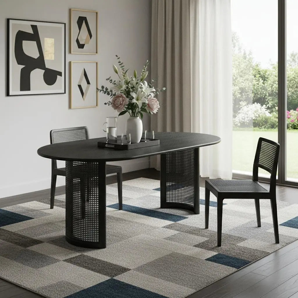 79" Black Solid Wood Double Pedestal Base Oval Dining Table Homeroots Kitchen & Dining