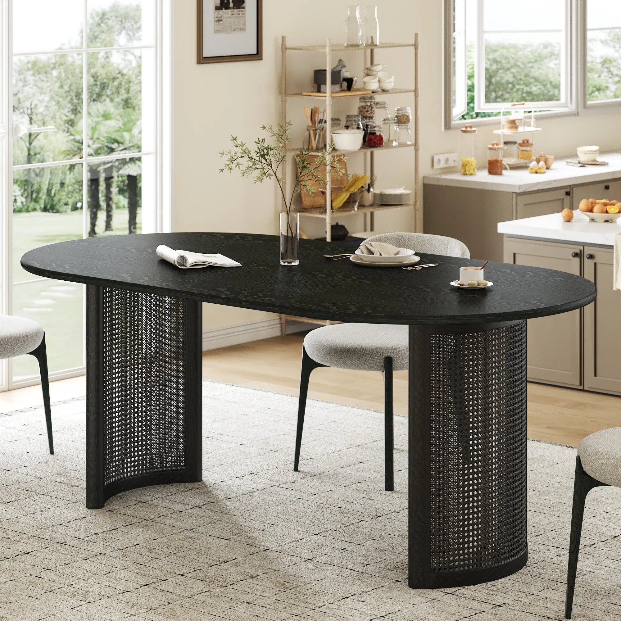 79" Black Solid Wood Double Pedestal Base Oval Dining Table Homeroots Kitchen & Dining