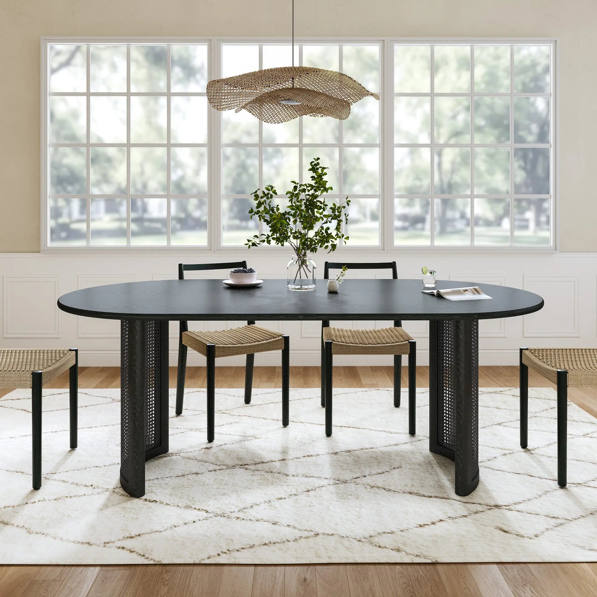 79" Black Solid Wood Double Pedestal Base Oval Dining Table Homeroots Kitchen & Dining
