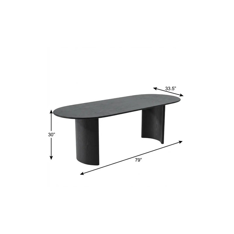 79" Black Solid Wood Double Pedestal Base Oval Dining Table Homeroots Kitchen & Dining