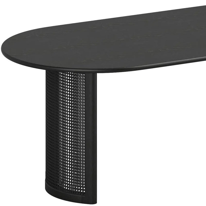 79" Black Solid Wood With Rattan Double Pedestal Base Oval Dining Table Homeroots Kitchen & Dining