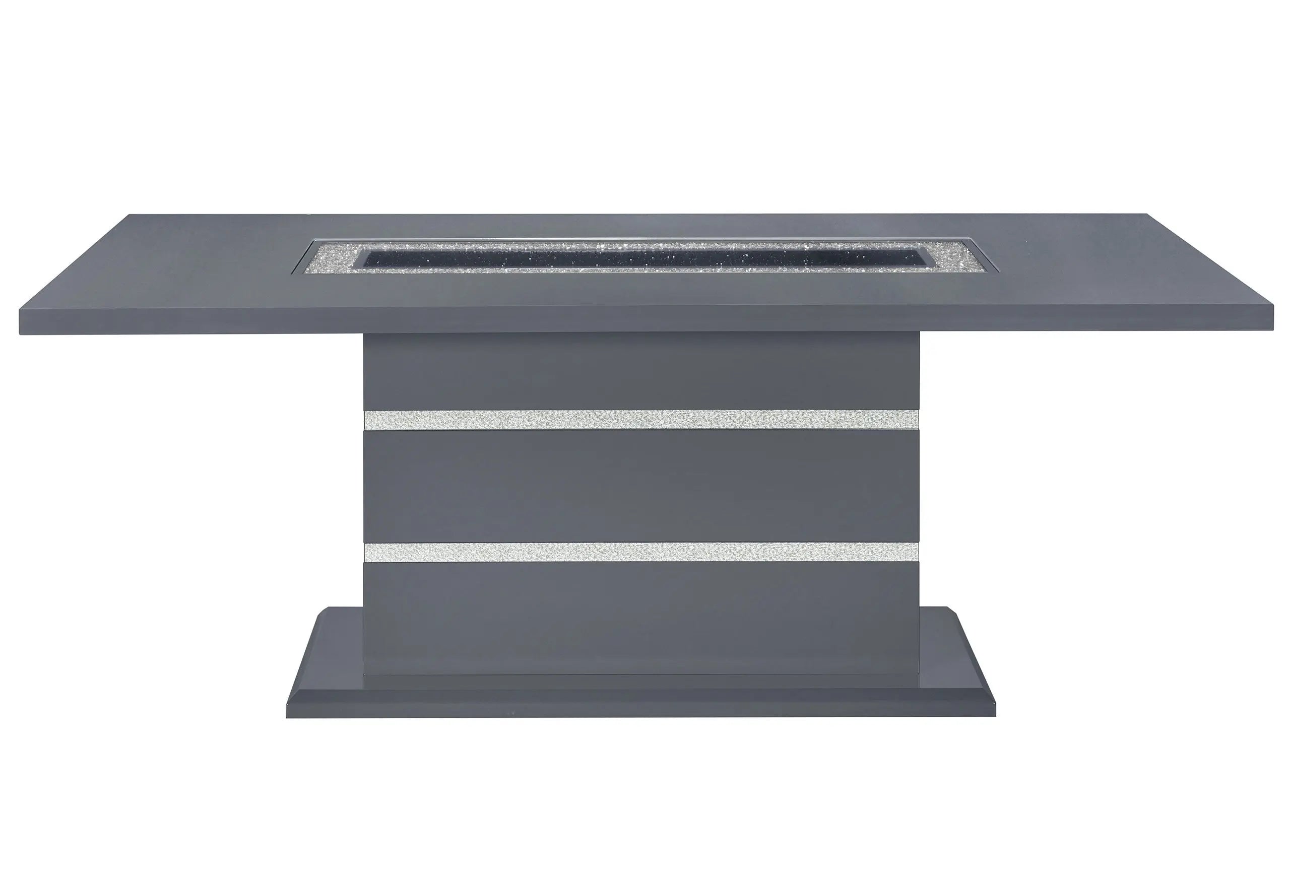 79" Dark Gray Faux Crystals Glass and Wood Pedestal Base Dining Table Homeroots Kitchen & Dining