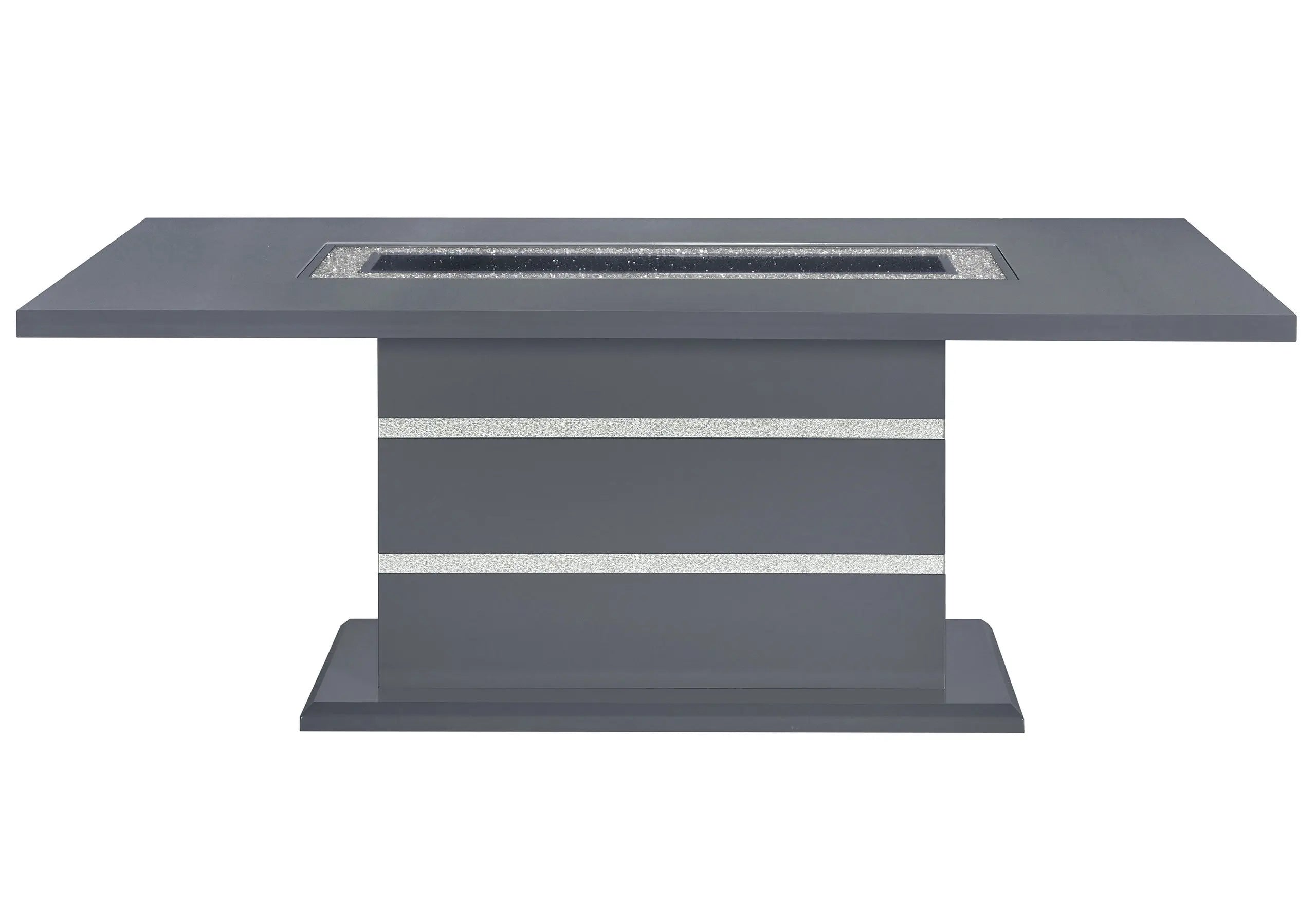 79" Dark Gray Faux Crystals Glass and Wood Pedestal Base Dining Table Homeroots Kitchen & Dining