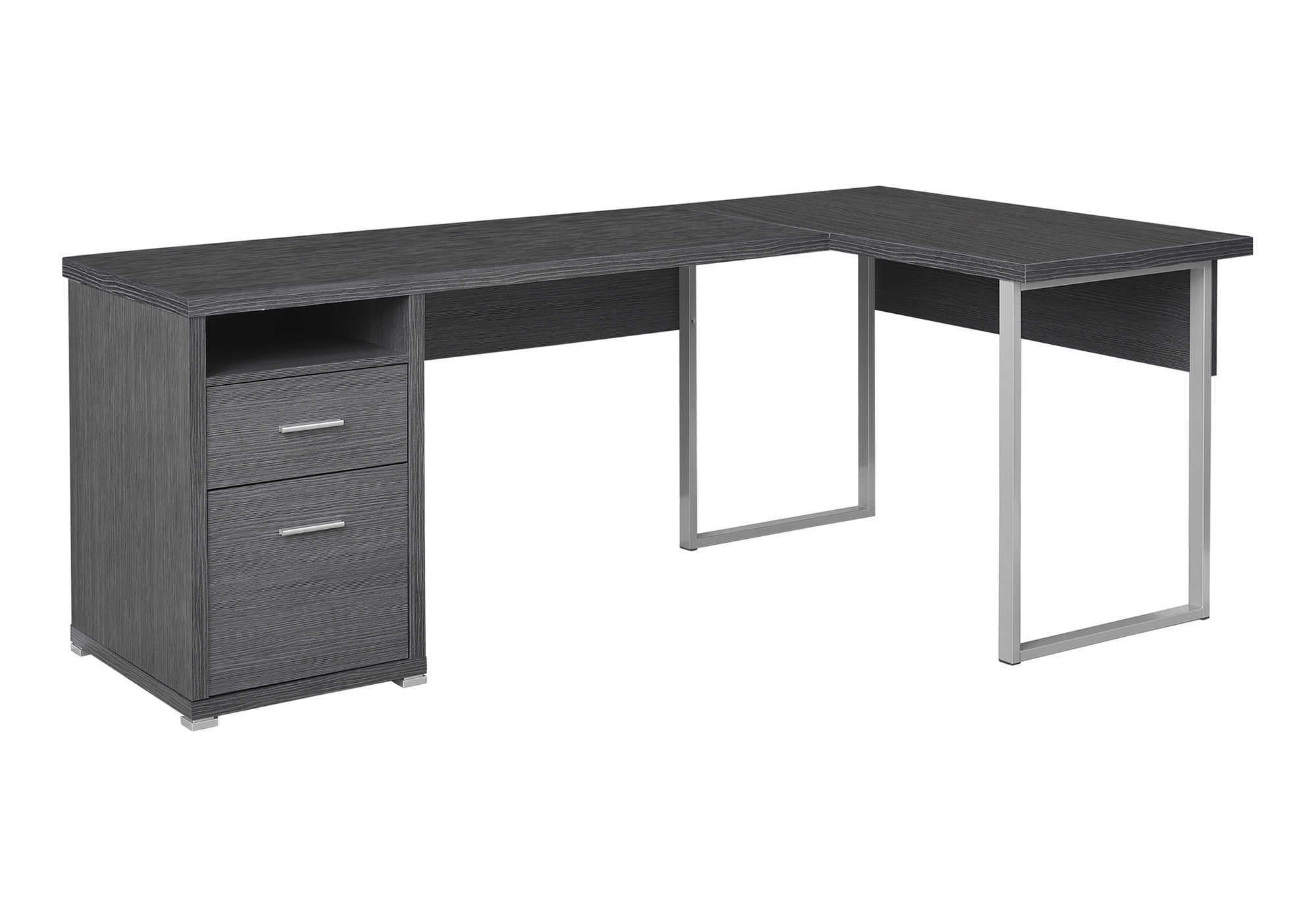 47" Gray and Silver L Shape Computer Desk With Two Drawers - GreatEagleInc