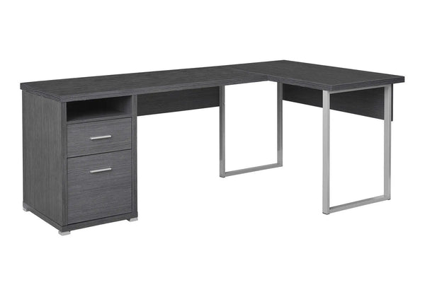 47" Gray and Silver L Shape Computer Desk With Two Drawers - GreatEagleInc