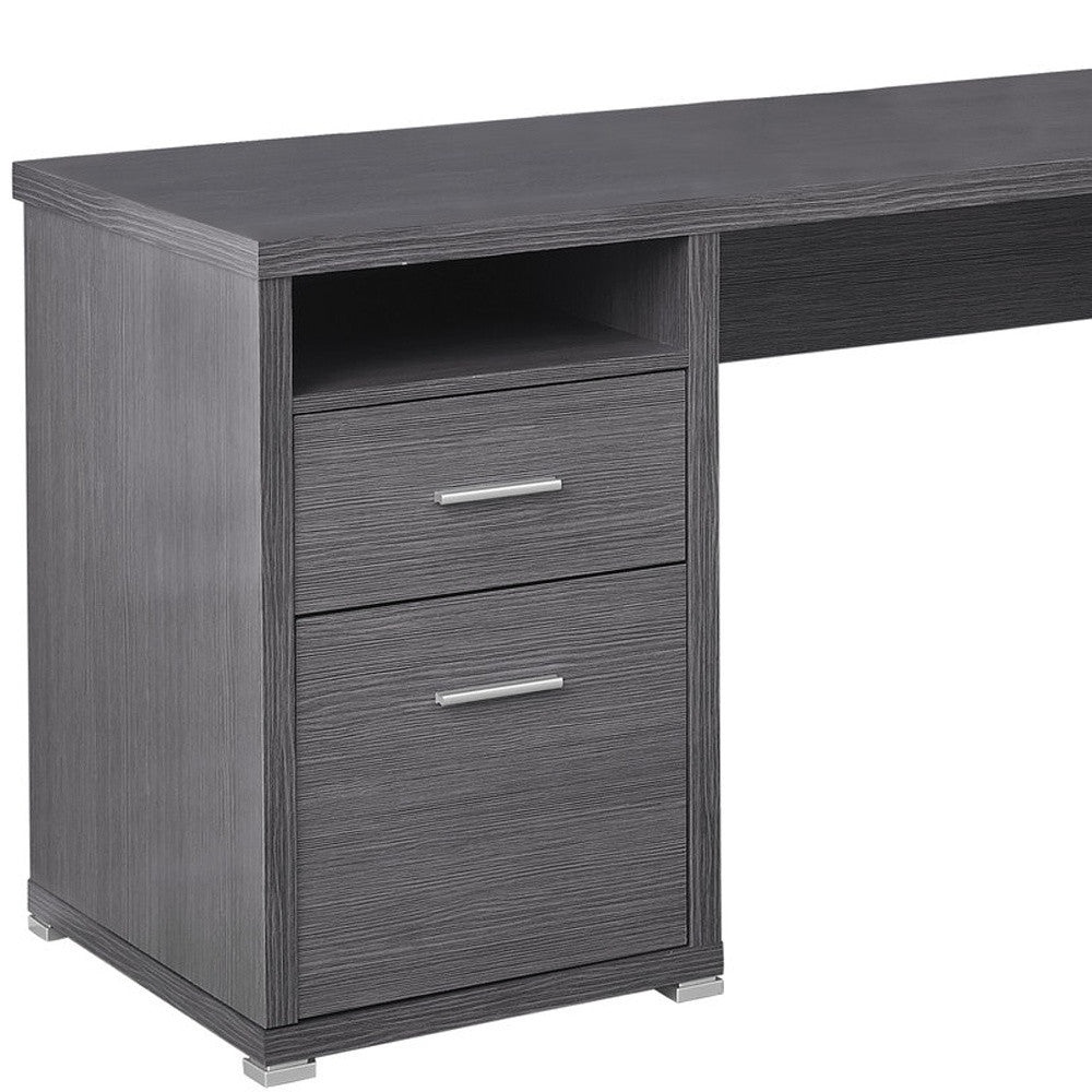 47" Gray and Silver L Shape Computer Desk With Two Drawers - GreatEagleInc