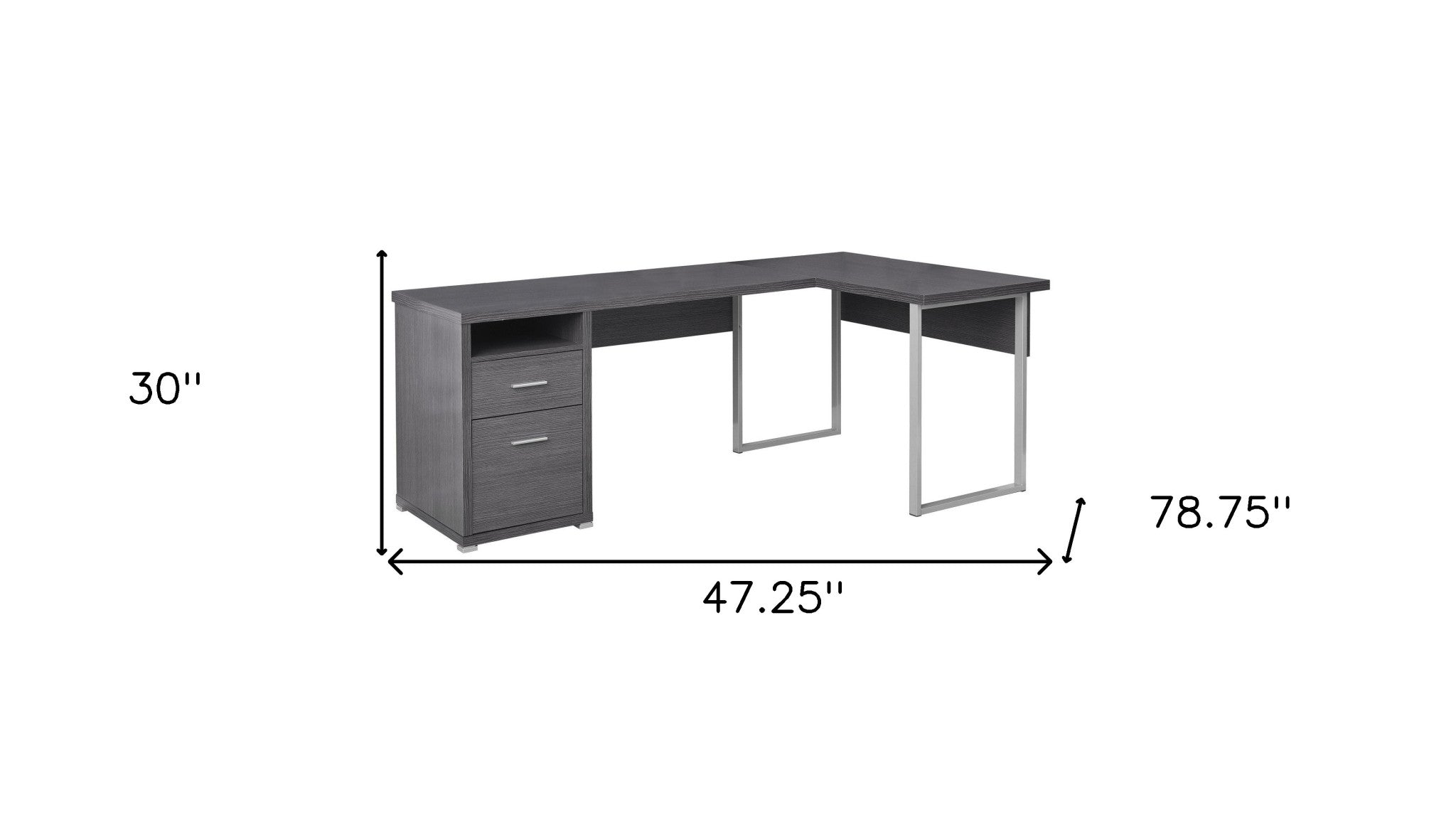 47" Gray and Silver L Shape Computer Desk With Two Drawers - GreatEagleInc