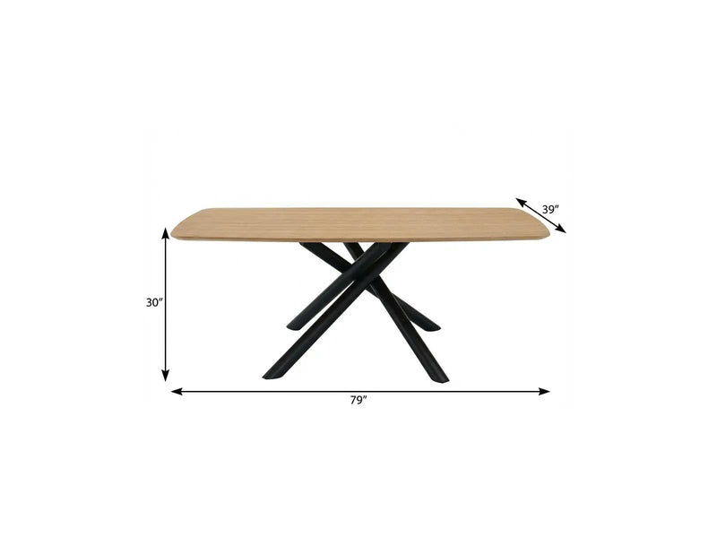 79" Natural and Black Wood and Iron Cross Leg Base Dining Table Homeroots Kitchen & Dining