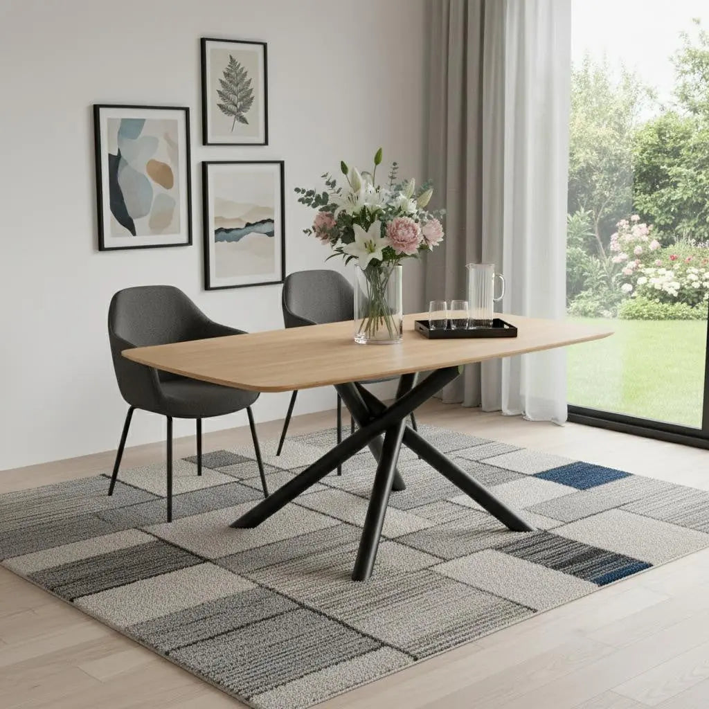 79" Natural and Black Wood and Iron Cross Leg Base Dining Table Homeroots Kitchen & Dining