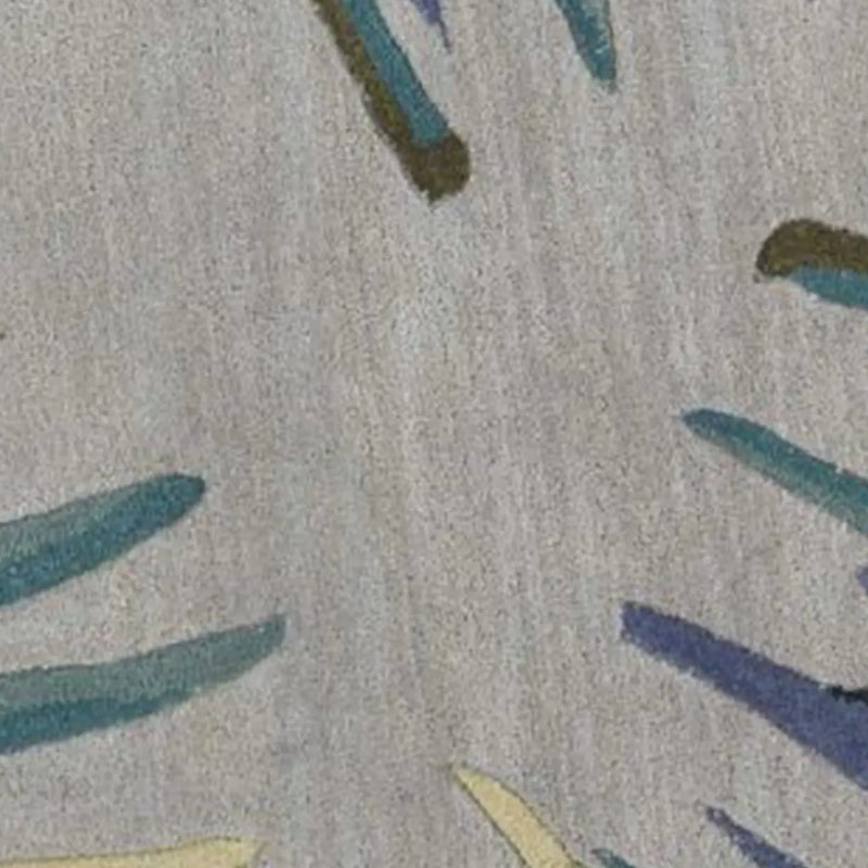 7' Blue And Gray Wool Tropical Botanical Hand Tufted Round Rug Homeroots Home Decor