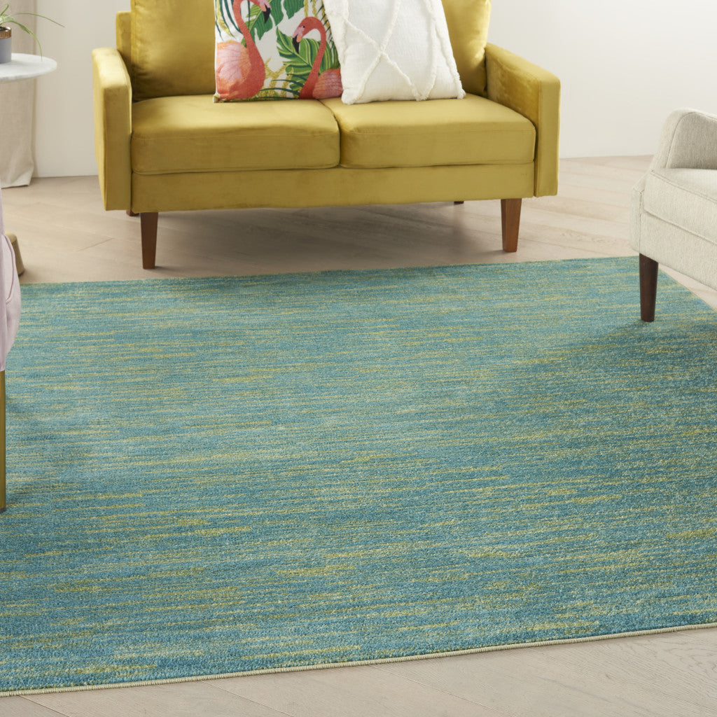 7' Blue And Green Square Indoor Outdoor Area Rug - GreatEagleInc