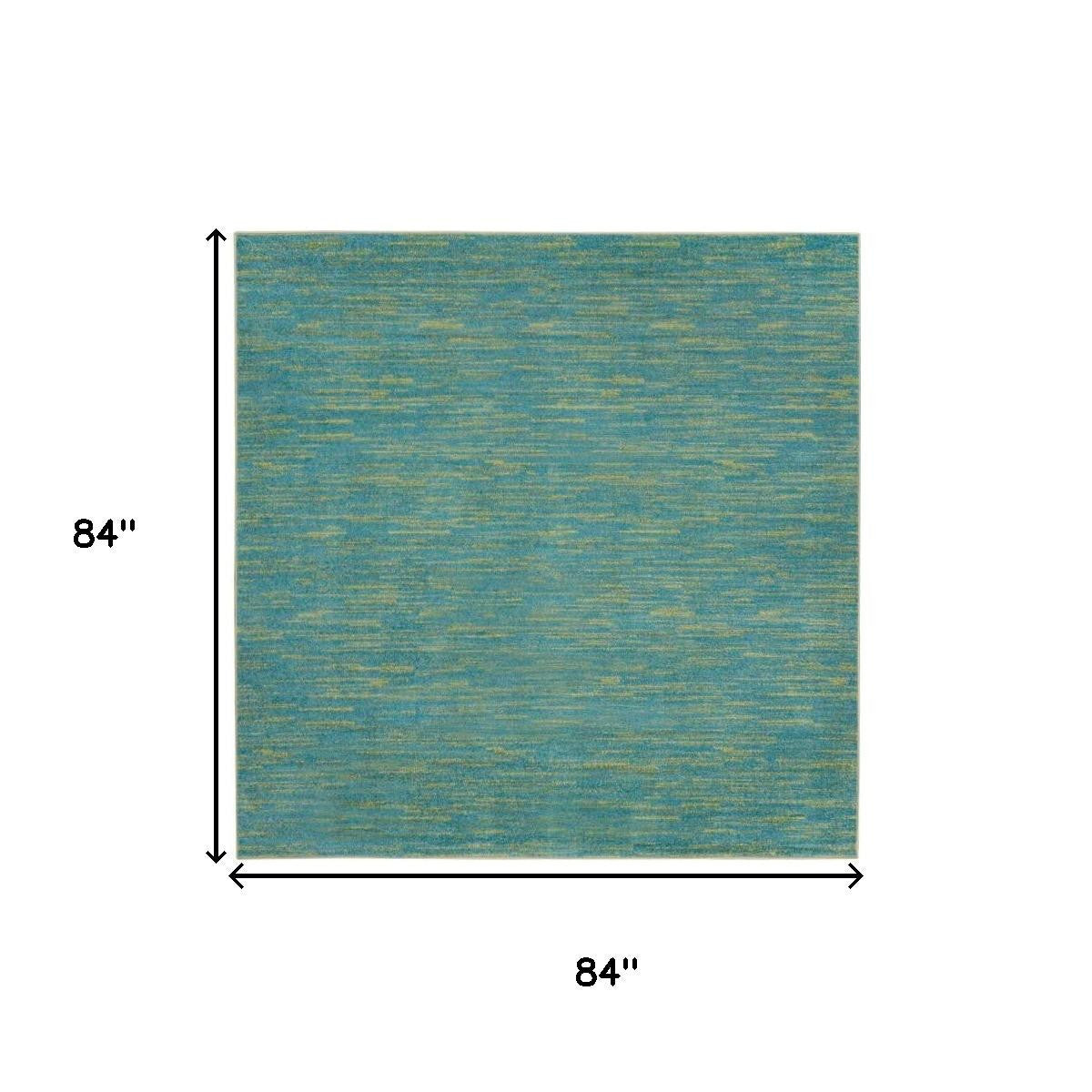 7' Blue And Green Square Indoor Outdoor Area Rug - GreatEagleInc