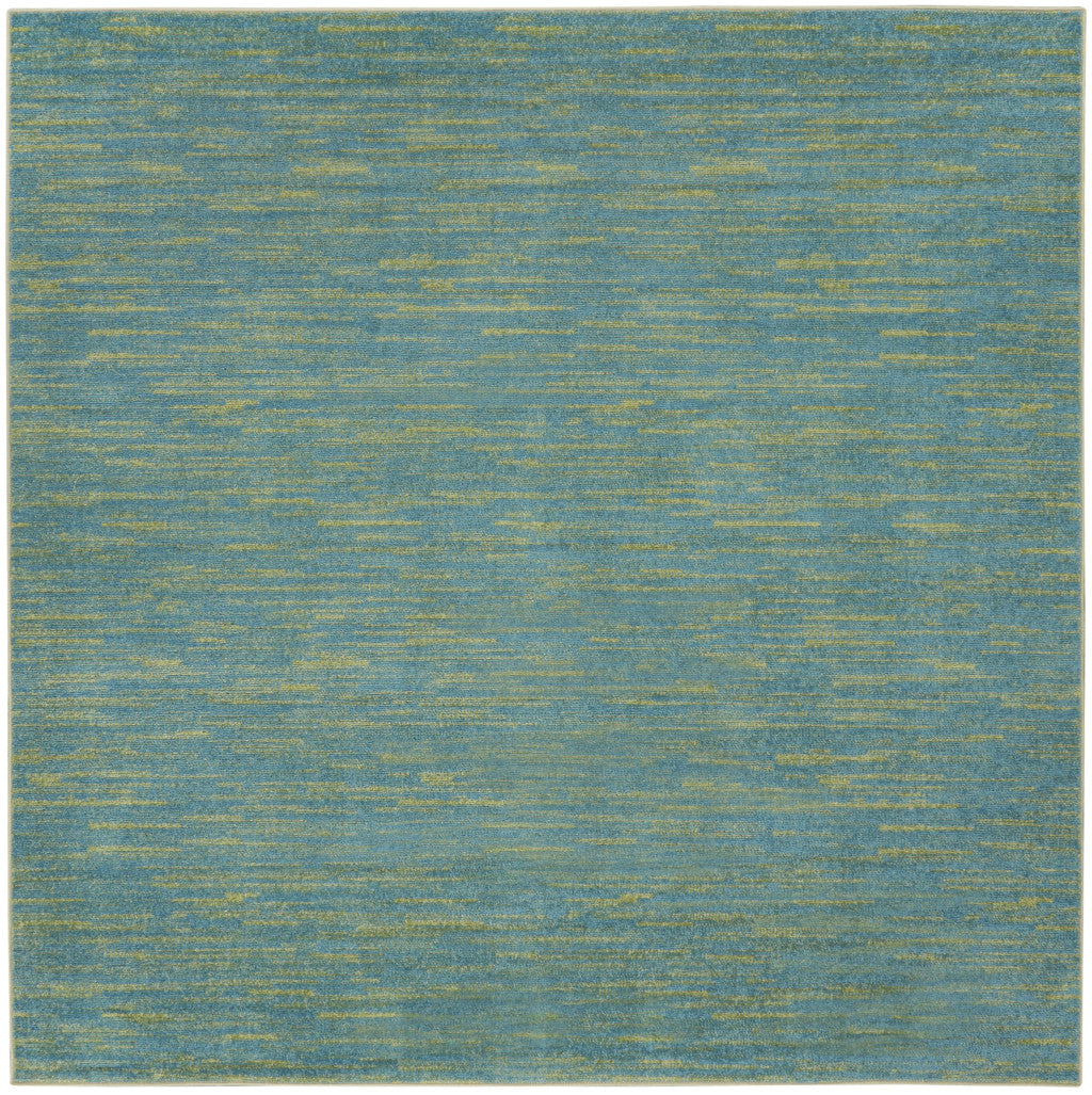 7' Blue And Green Square Indoor Outdoor Area Rug - GreatEagleInc