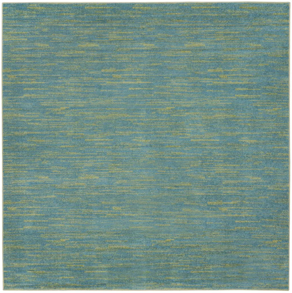 7' Blue And Green Square Indoor Outdoor Area Rug - GreatEagleInc