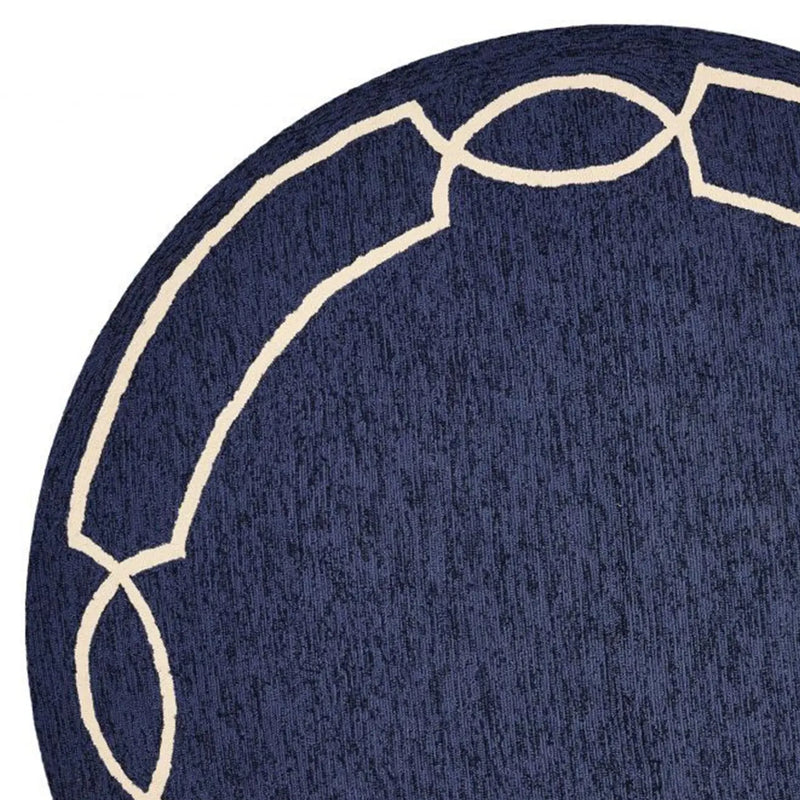 7' Blue And Ivory Round Geometric Handmade Indoor Outdoor Area Rug Homeroots Outdoor