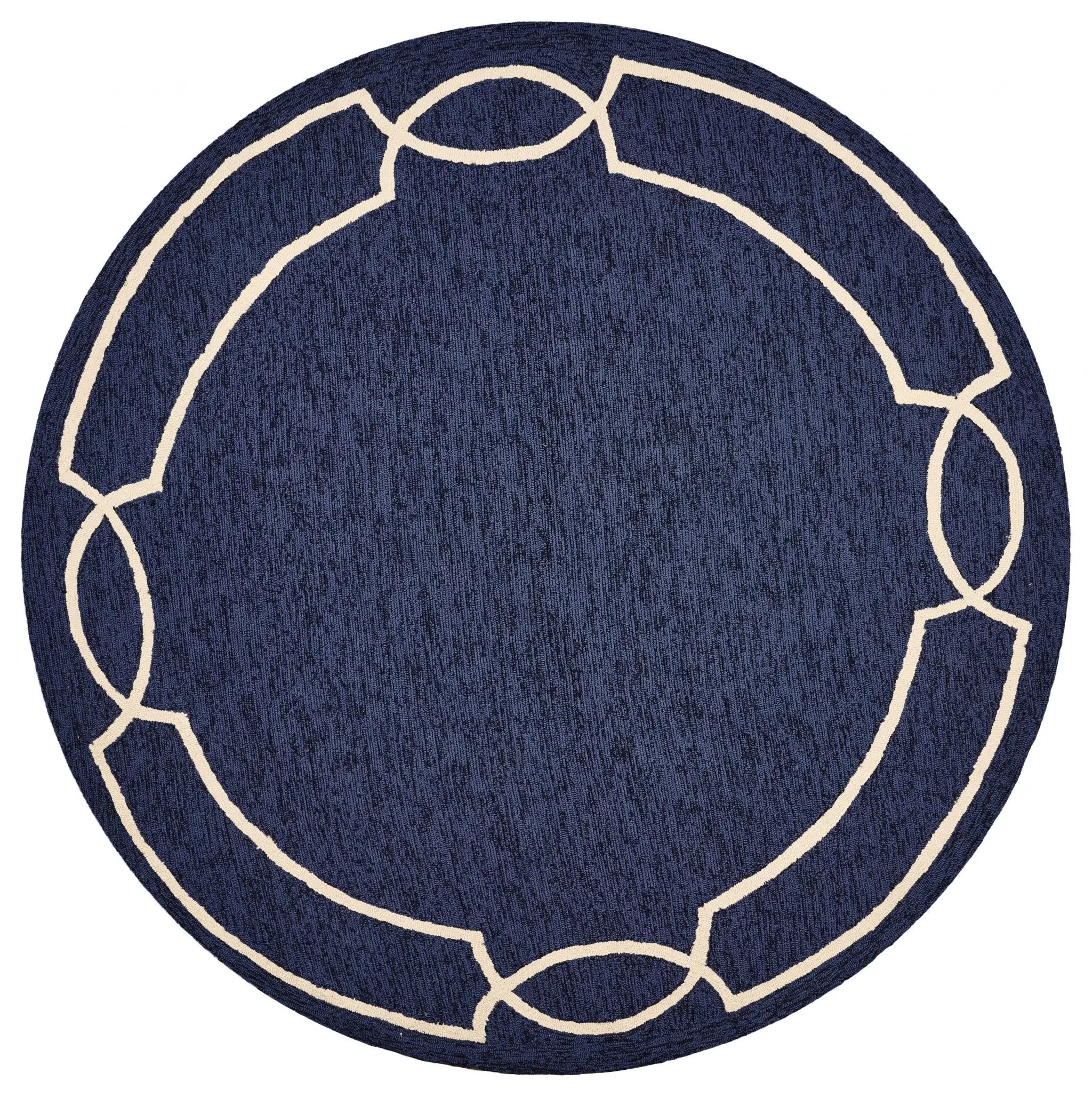 7' Blue And Ivory Round Geometric Handmade Indoor Outdoor Area Rug Homeroots Outdoor