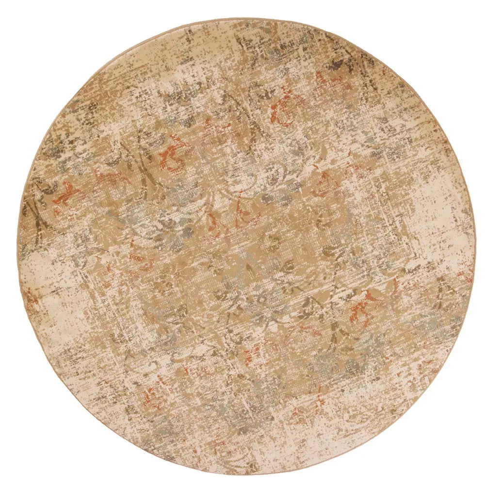 7' Champagne And Beige Damask Round Rug Homeroots Home Decor