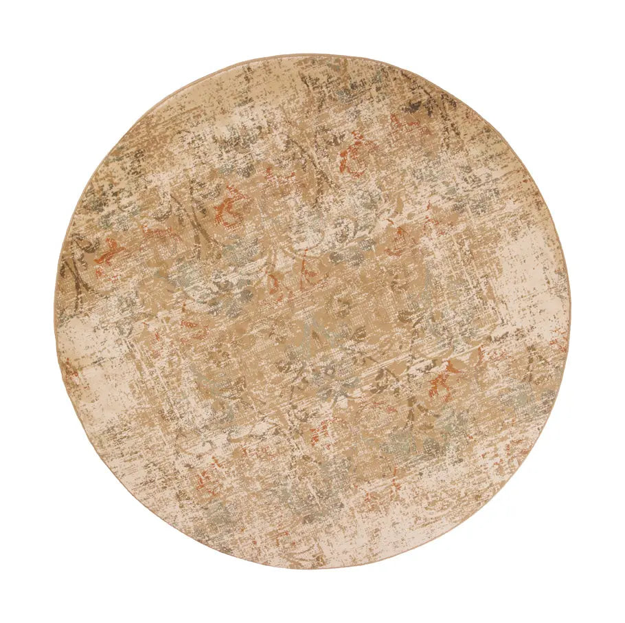 7' Champagne And Beige Damask Round Rug Homeroots Home Decor