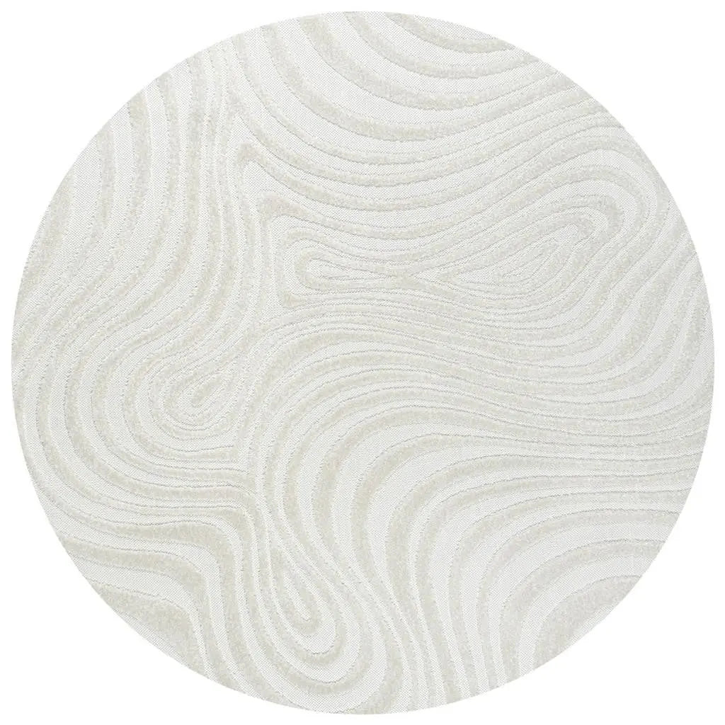 7' Cream And Ivory Round Abstract Indoor Outdoor Area Rug Homeroots Outdoor