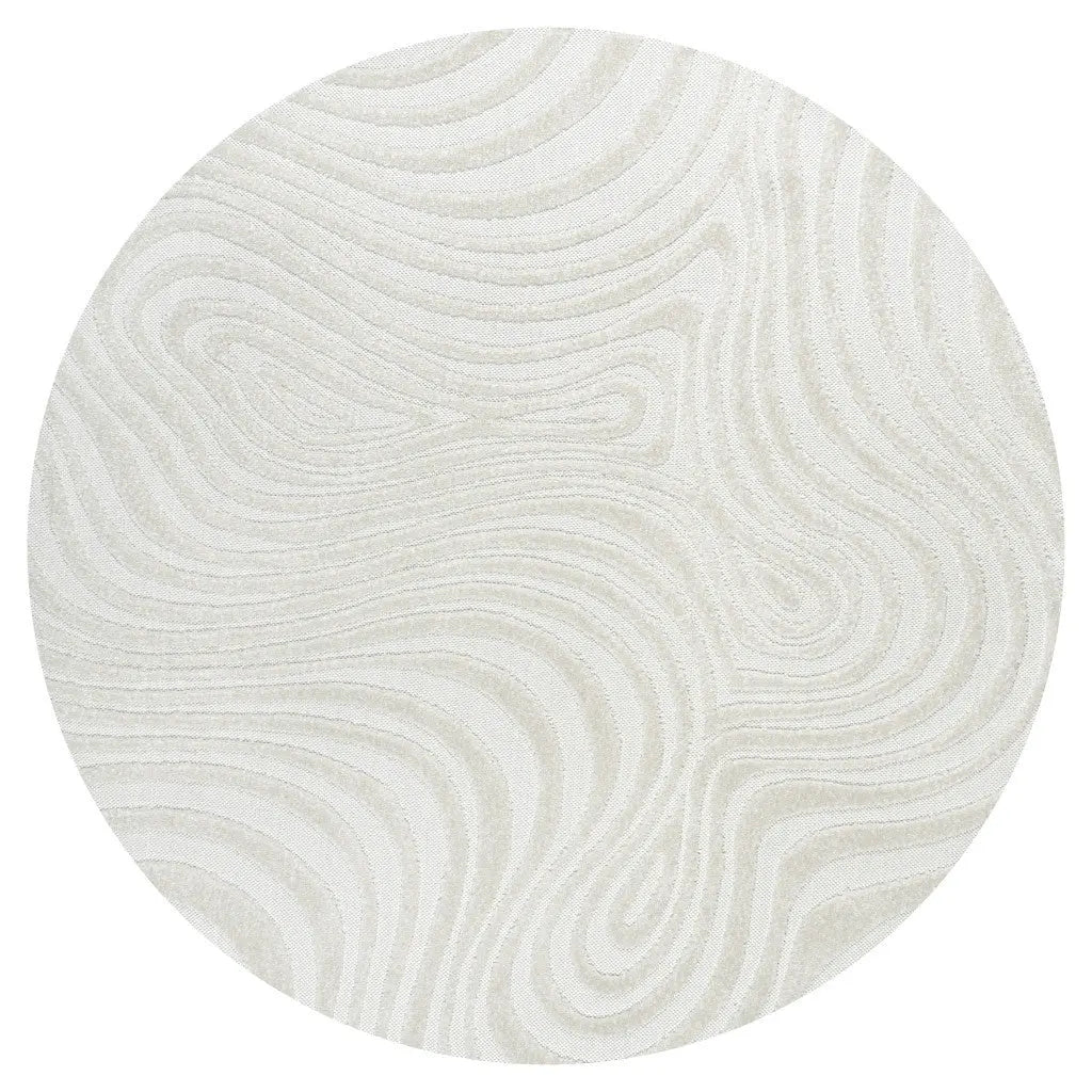 7' Cream And Ivory Round Abstract Indoor Outdoor Area Rug Homeroots Outdoor