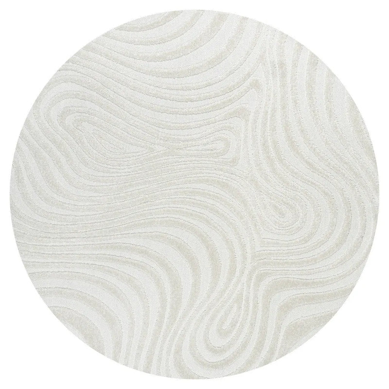 7' Cream And Ivory Round Abstract Indoor Outdoor Area Rug Homeroots Outdoor