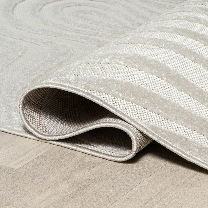 7' Cream And Ivory Round Abstract Indoor Outdoor Area Rug Homeroots Outdoor