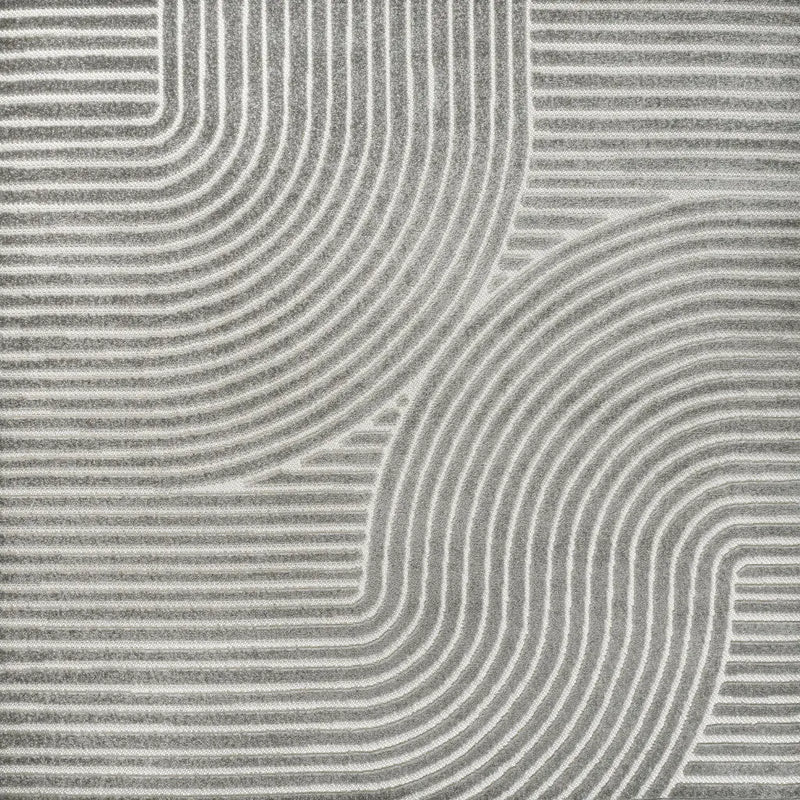 7' Gray And Ivory Square Striped Indoor Outdoor Area Rug Homeroots Outdoor