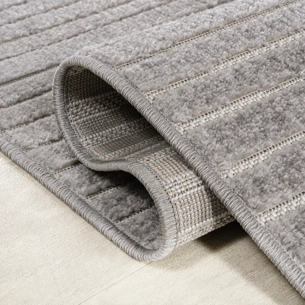 7' Gray And Ivory Square Striped Indoor Outdoor Area Rug Homeroots Outdoor