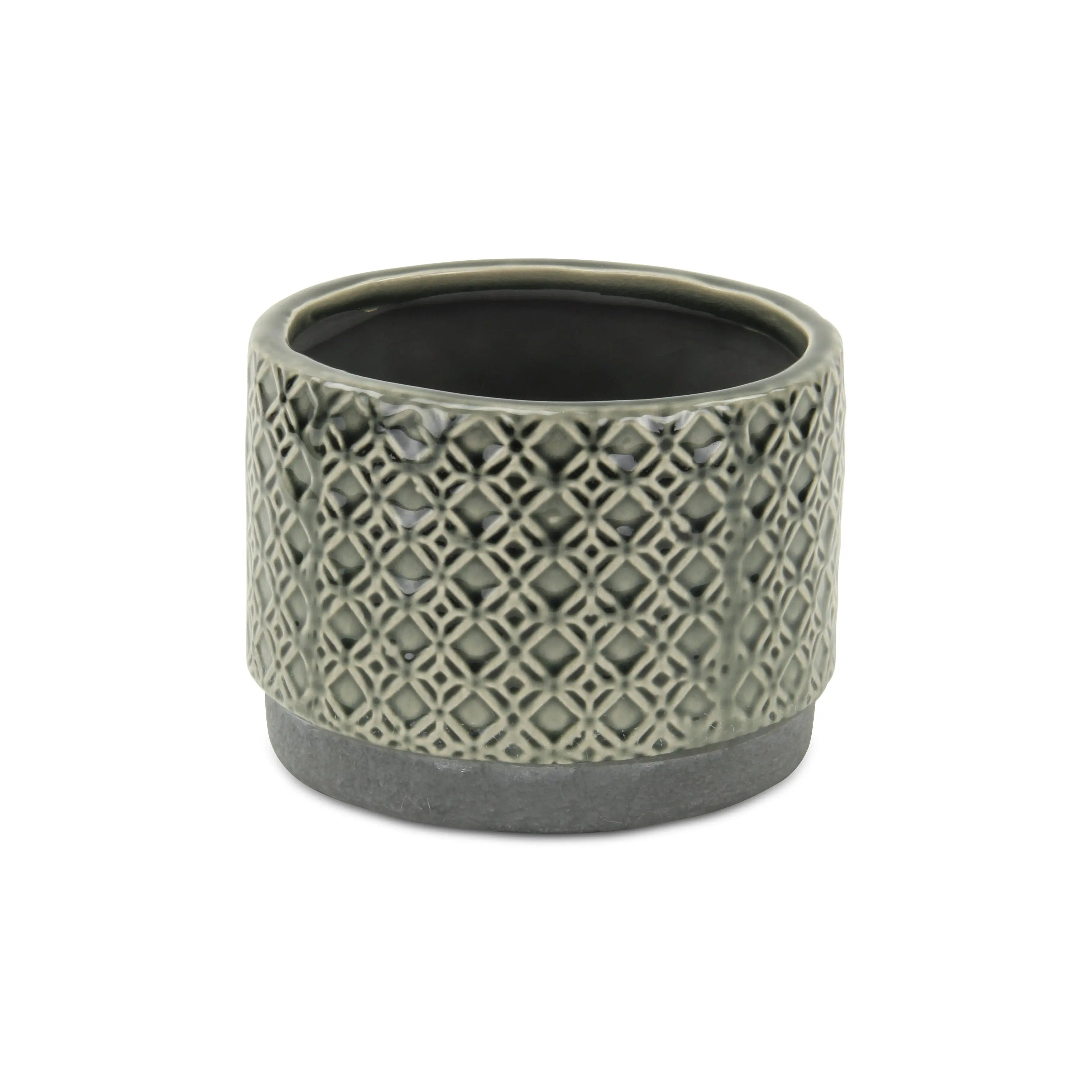 7" Gray Geometric Ceramic Indoor Outdoor Round Pot Planter - GreatEagleInc