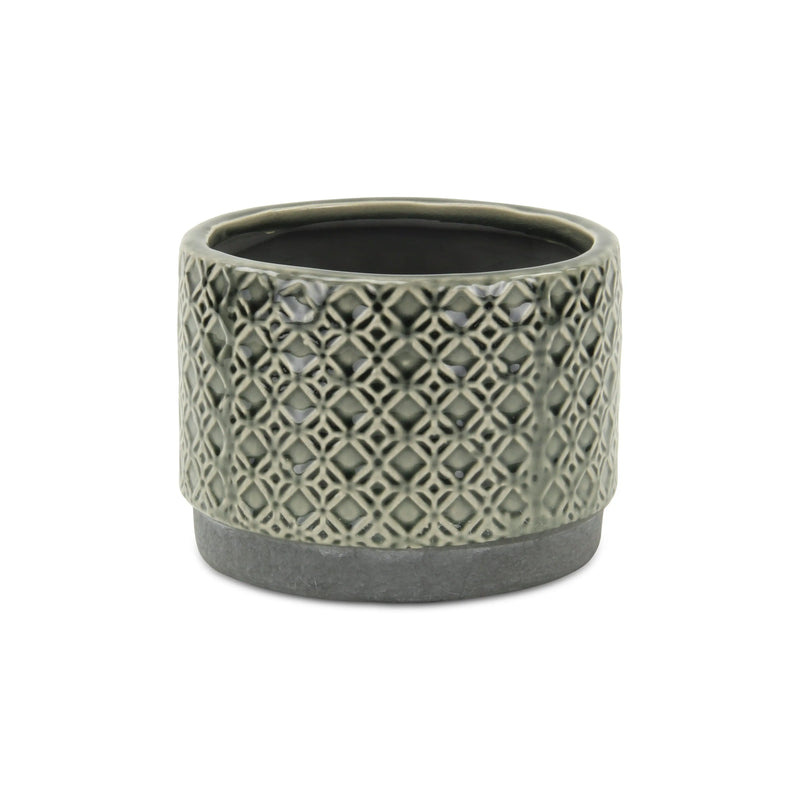 7" Gray Geometric Ceramic Indoor Outdoor Round Pot Planter - GreatEagleInc