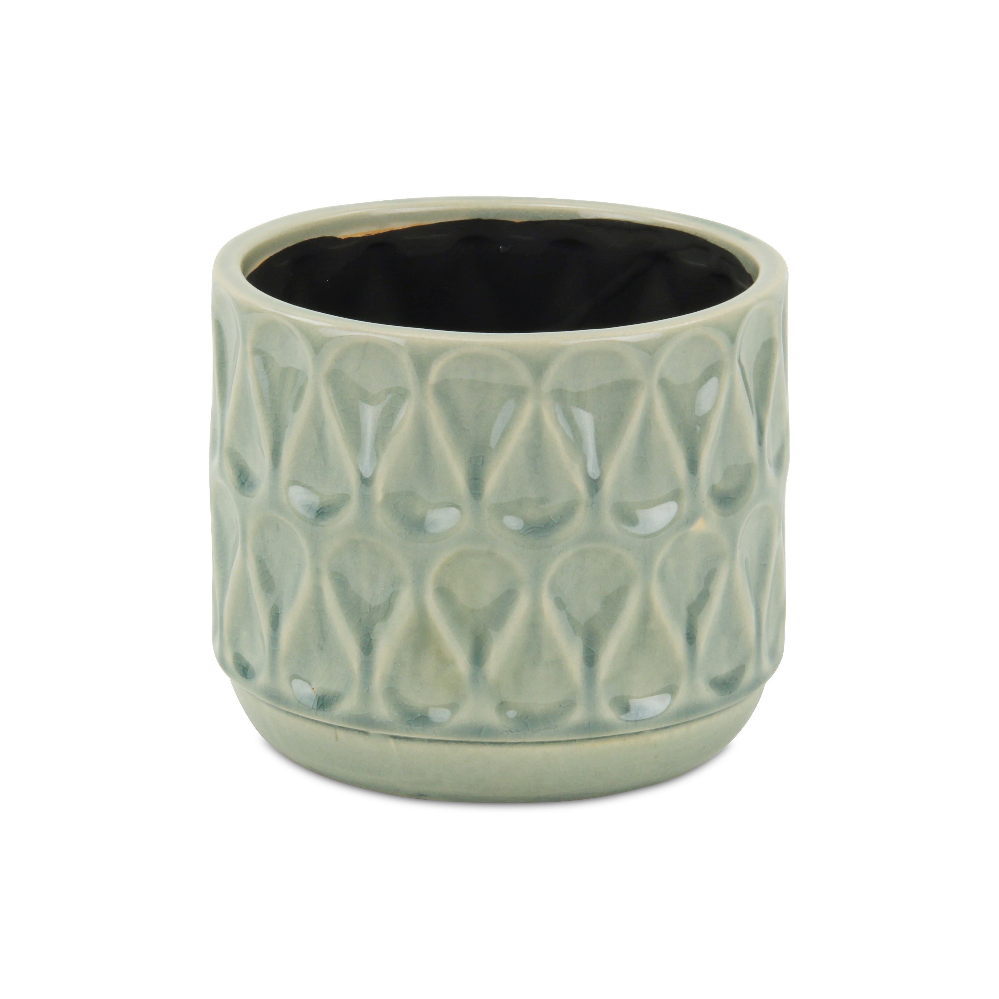 7" Green Geometric Ceramic Indoor Outdoor Round Pot Planter - GreatEagleInc