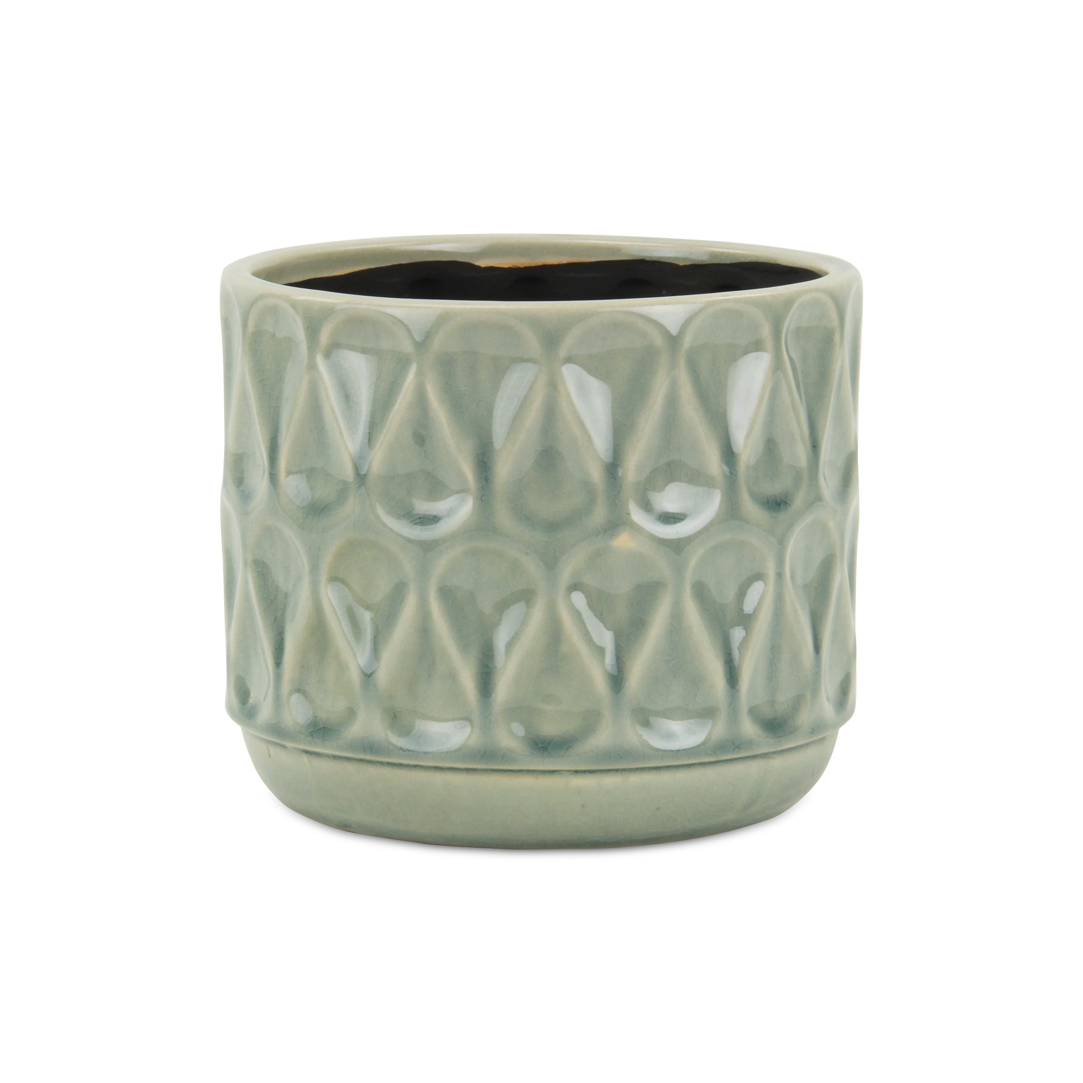 7" Green Geometric Ceramic Indoor Outdoor Round Pot Planter - GreatEagleInc