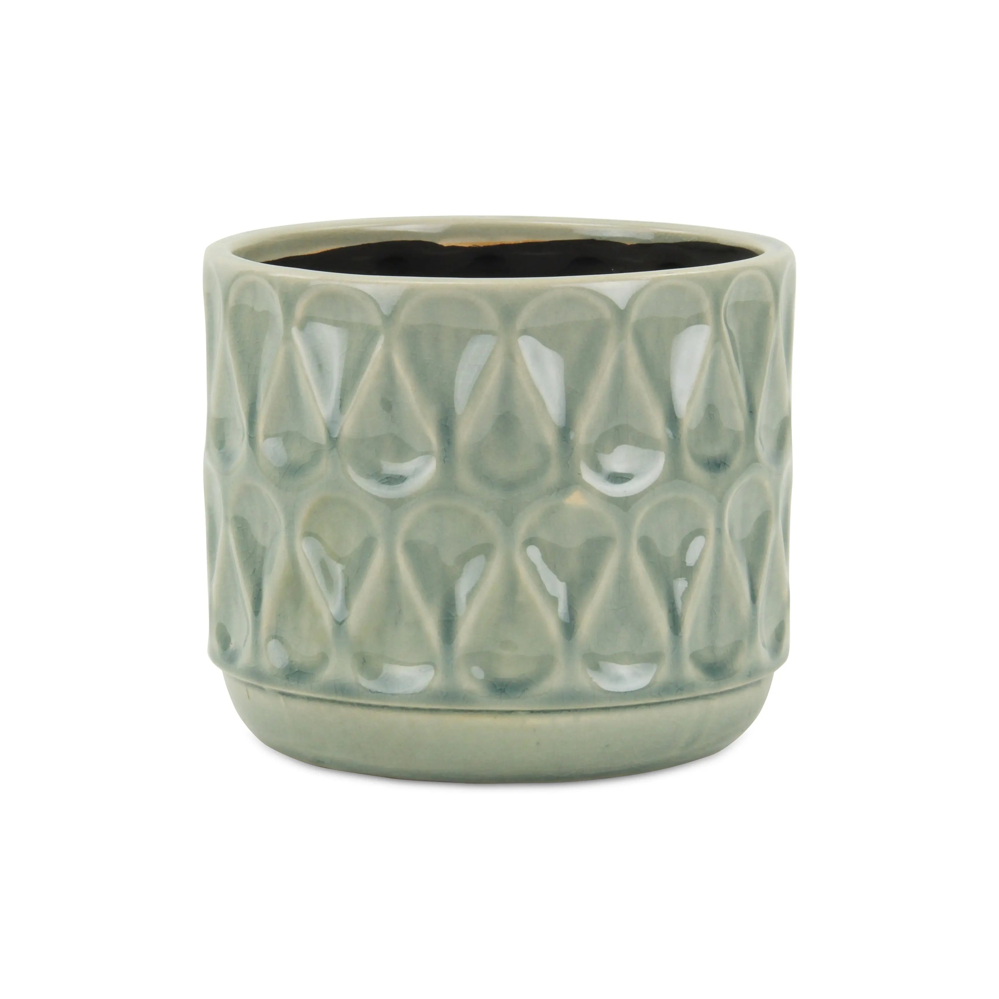 7" Green Geometric Ceramic Indoor Outdoor Round Pot Planter - GreatEagleInc